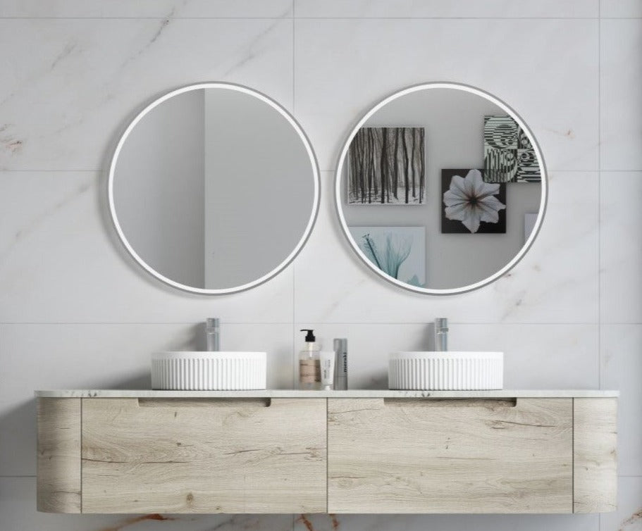 AULIC HAMILTON WHITE OAK 1800MM DOUBLE BOWL WALL HUNG VANITY W/ GERMAN HETTICH RUNNERS