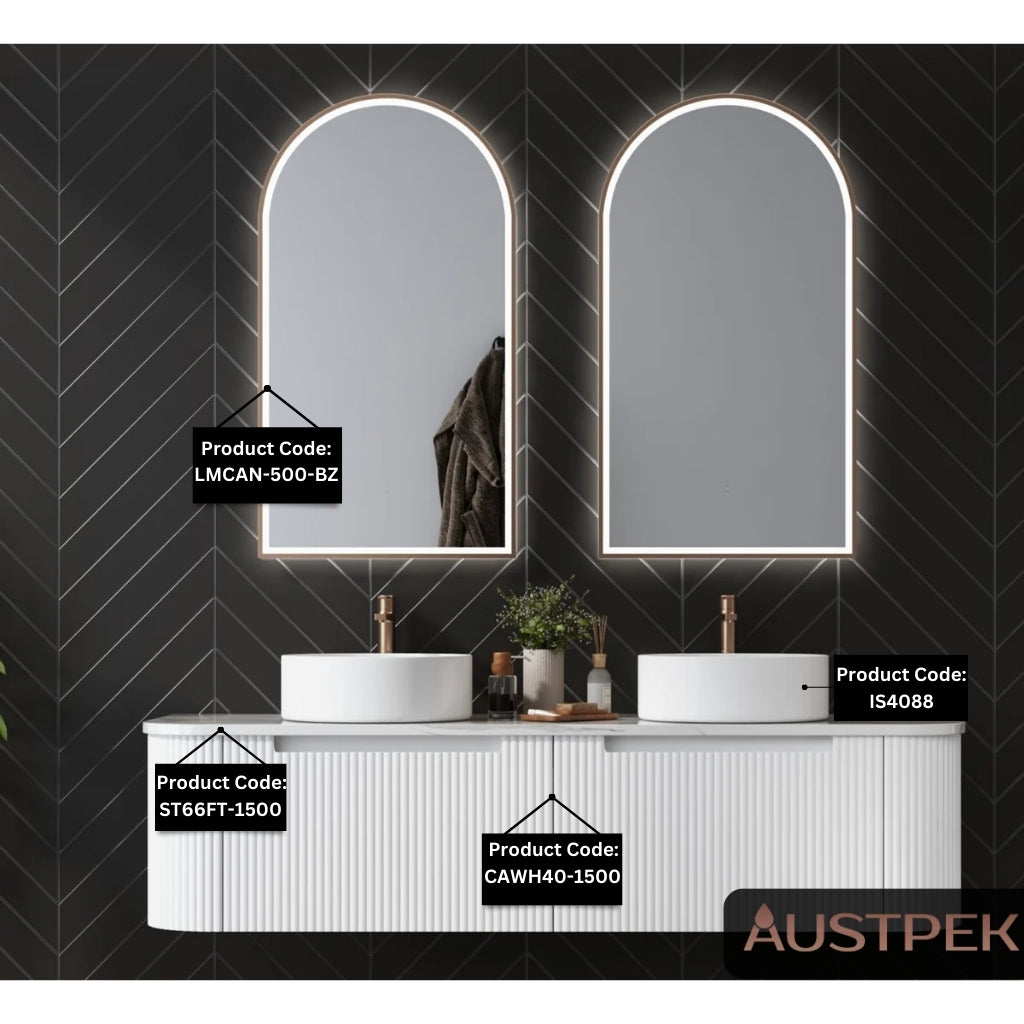AULIC PETRA CURVED MATTE WHITE 1500MM DOUBLE BOWL WALL HUNG VANITY W/ GERMAN HETTICH RUNNERS