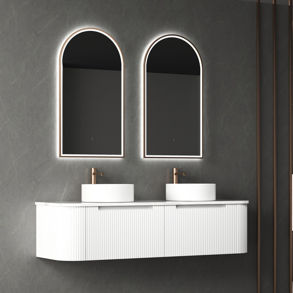 AULIC PETRA MARK II CURVED MATTE WHITE 1500MM DOUBLE BOWL WALL HUNG VANITY