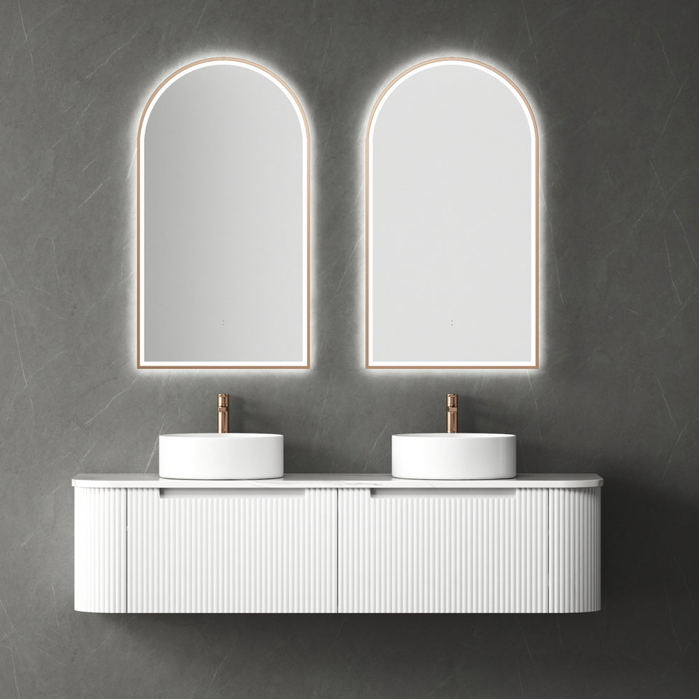 AULIC PETRA MARK II CURVED MATTE WHITE 1500MM DOUBLE BOWL WALL HUNG VANITY
