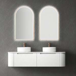 AULIC PETRA MARK II CURVED MATTE WHITE 1500MM DOUBLE BOWL WALL HUNG VANITY