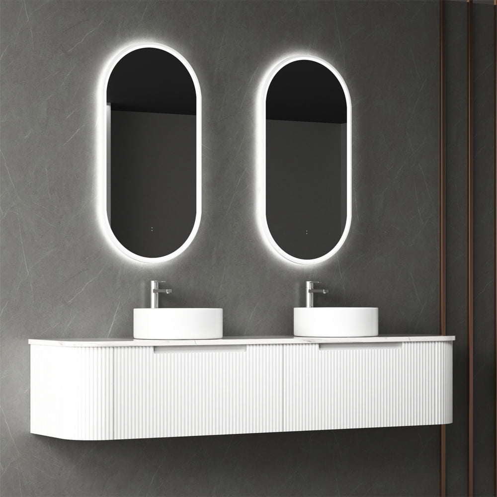 AULIC PETRA MARK II CURVED MATTE WHITE 1800MM DOUBLE BOWL WALL HUNG VANITY