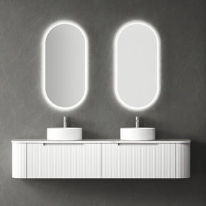 AULIC PETRA MARK II CURVED MATTE WHITE 1800MM DOUBLE BOWL WALL HUNG VANITY