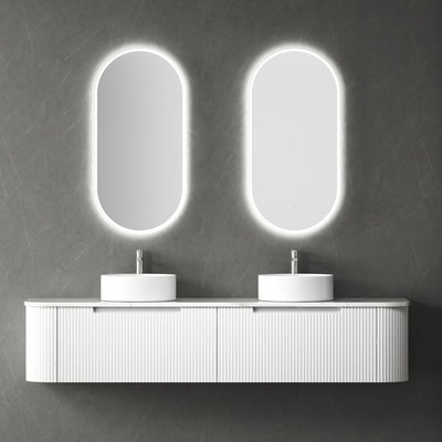 AULIC PETRA MARK II CURVED MATTE WHITE 1800MM DOUBLE BOWL WALL HUNG VANITY