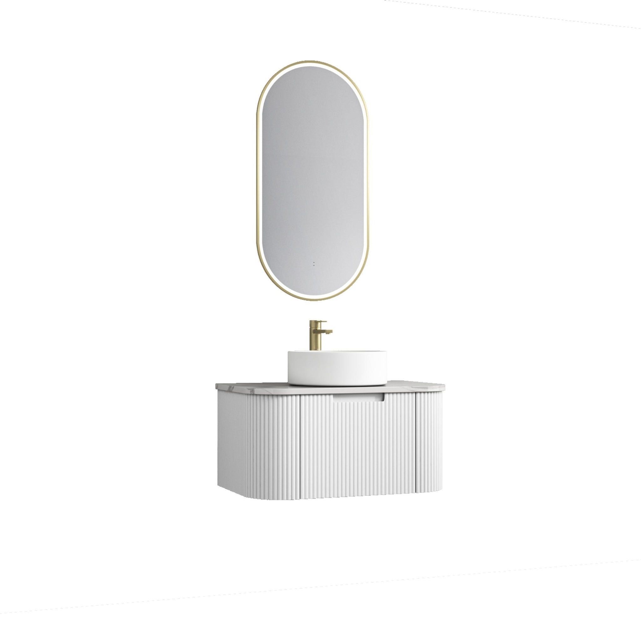 AULIC PETRA MARK II CURVED MATTE WHITE 750MM SINGLE BOWL WALL HUNG VANITY