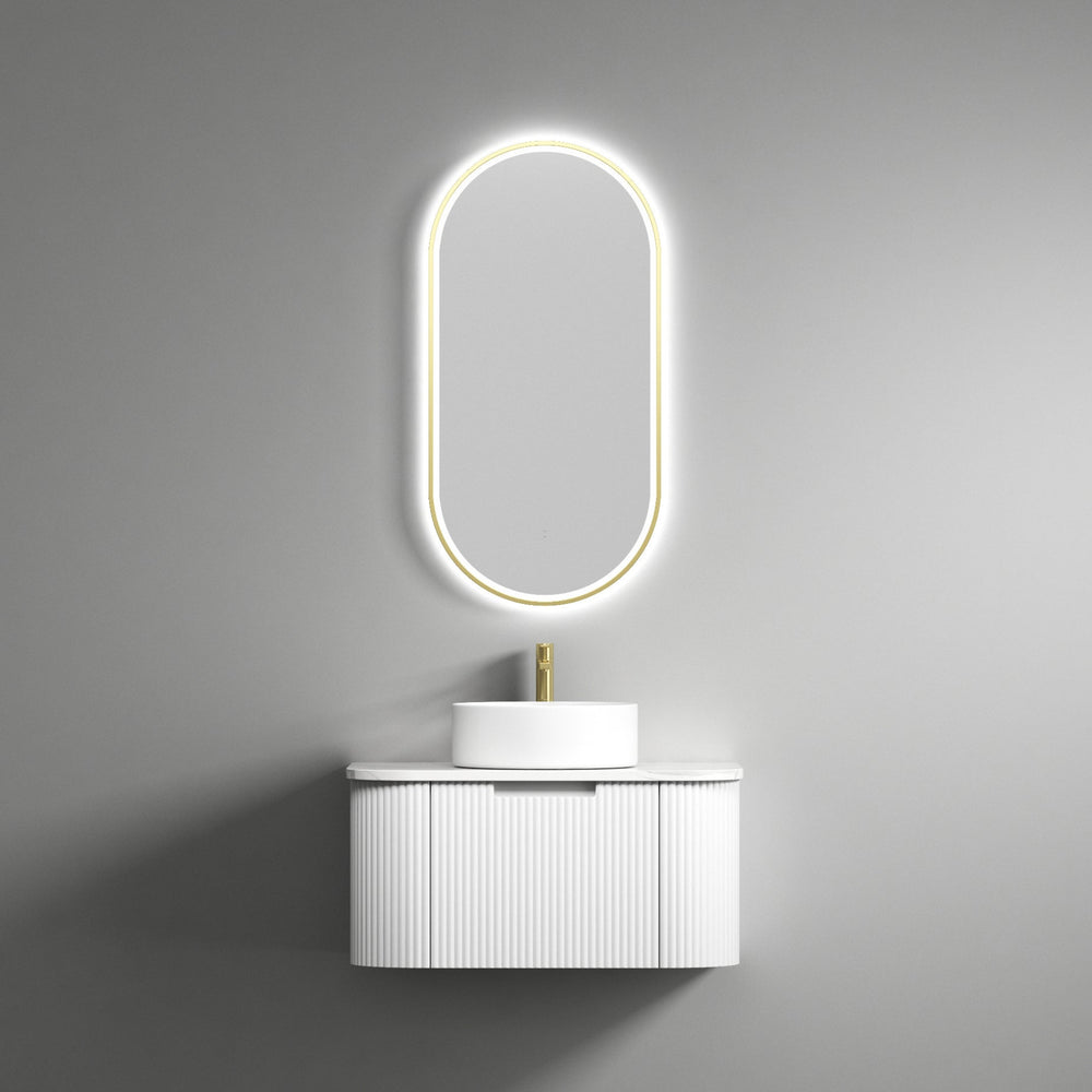 AULIC PETRA MARK II CURVED MATTE WHITE 750MM SINGLE BOWL WALL HUNG VANITY