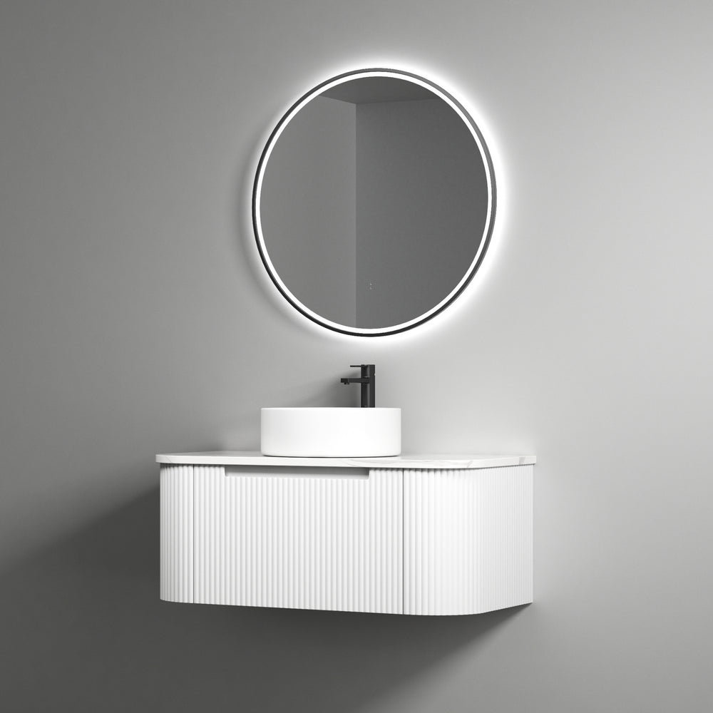 AULIC PETRA MARK II CURVED MATTE WHITE 900MM SINGLE BOWL WALL HUNG VANITY