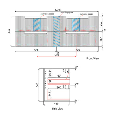 AULIC VERONA MARK II MATTE WHITE 1500MM DOUBLE BOWL WALL HUNG VANITY