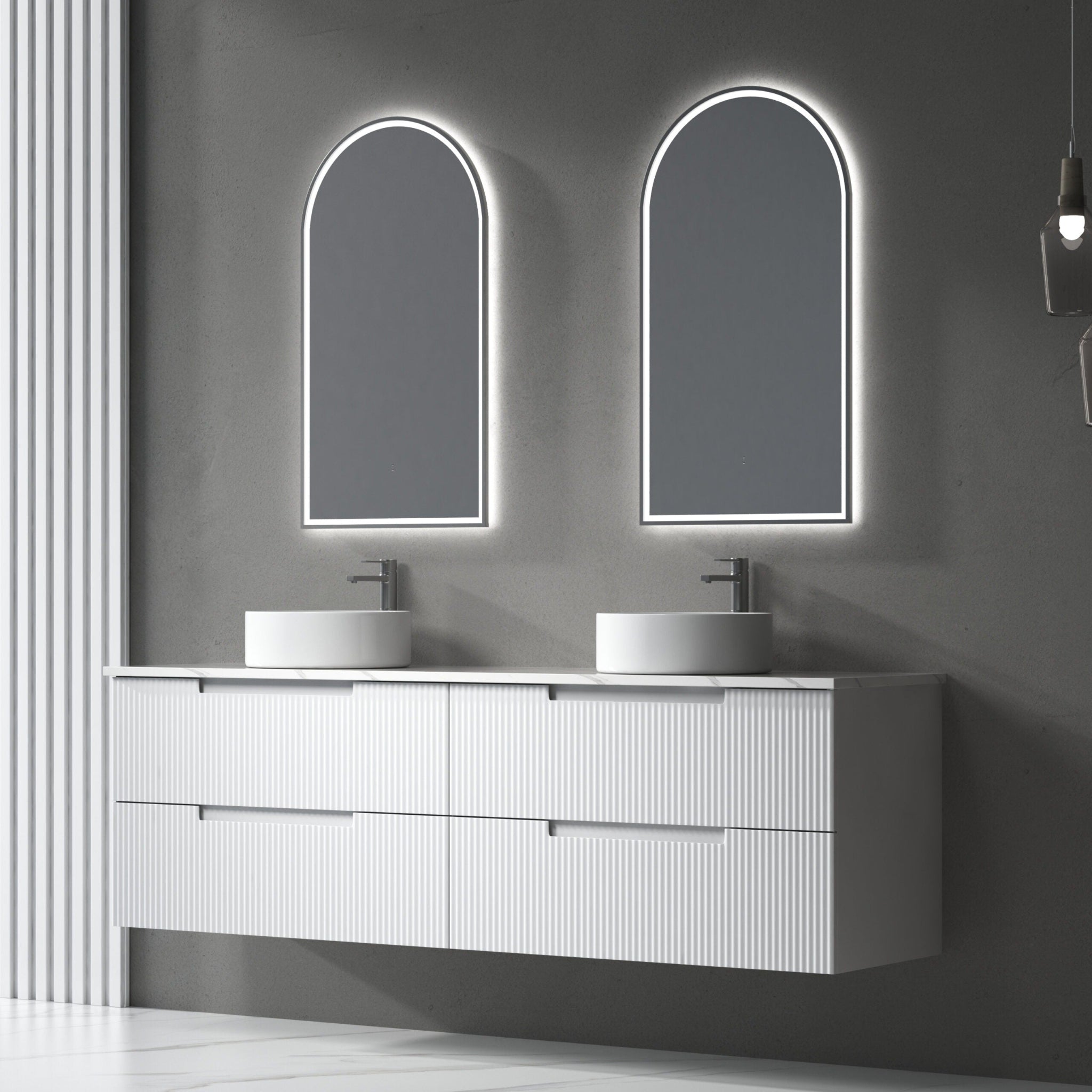 AULIC VERONA MARK II MATTE WHITE 1800MM DOUBLE BOWL WALL HUNG VANITY