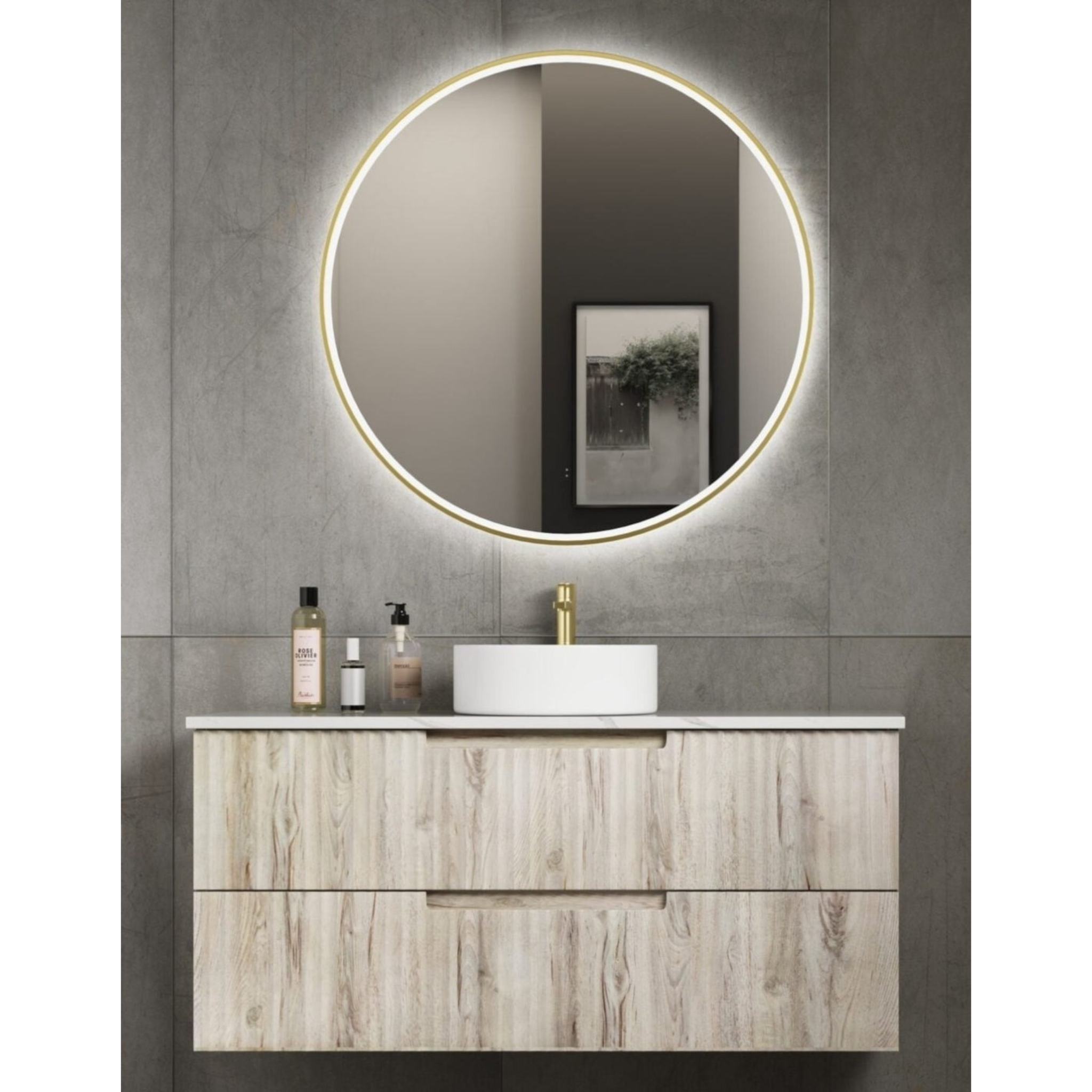 AULIC TUSCANA WOOD GRAIN 1200MM SINGLE BOWL WALL HUNG VANITY W/ GERMAN HETTICH RUNNERS