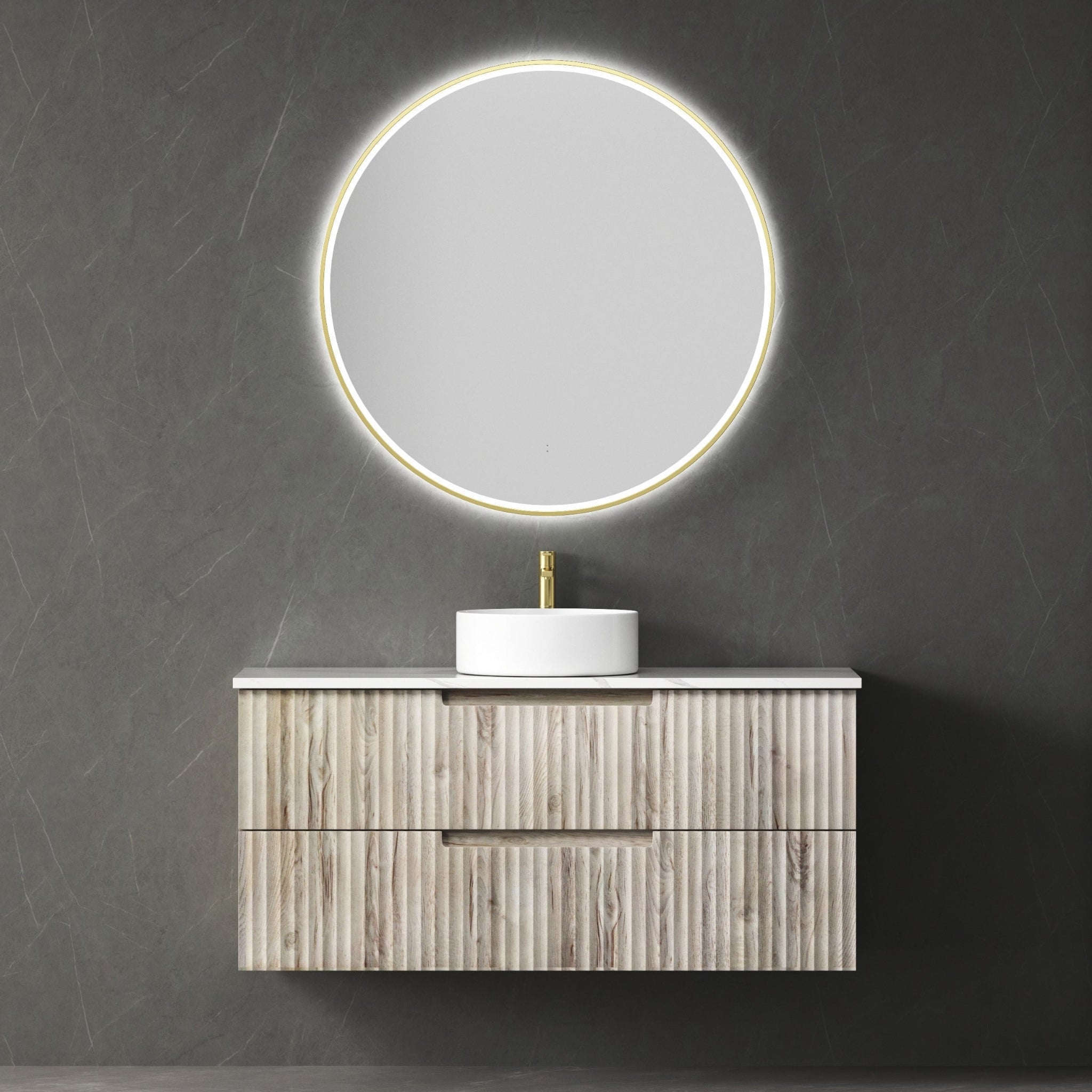 AULIC TUSCANA WOOD GRAIN 1200MM SINGLE BOWL WALL HUNG VANITY W/ GERMAN HETTICH RUNNERS