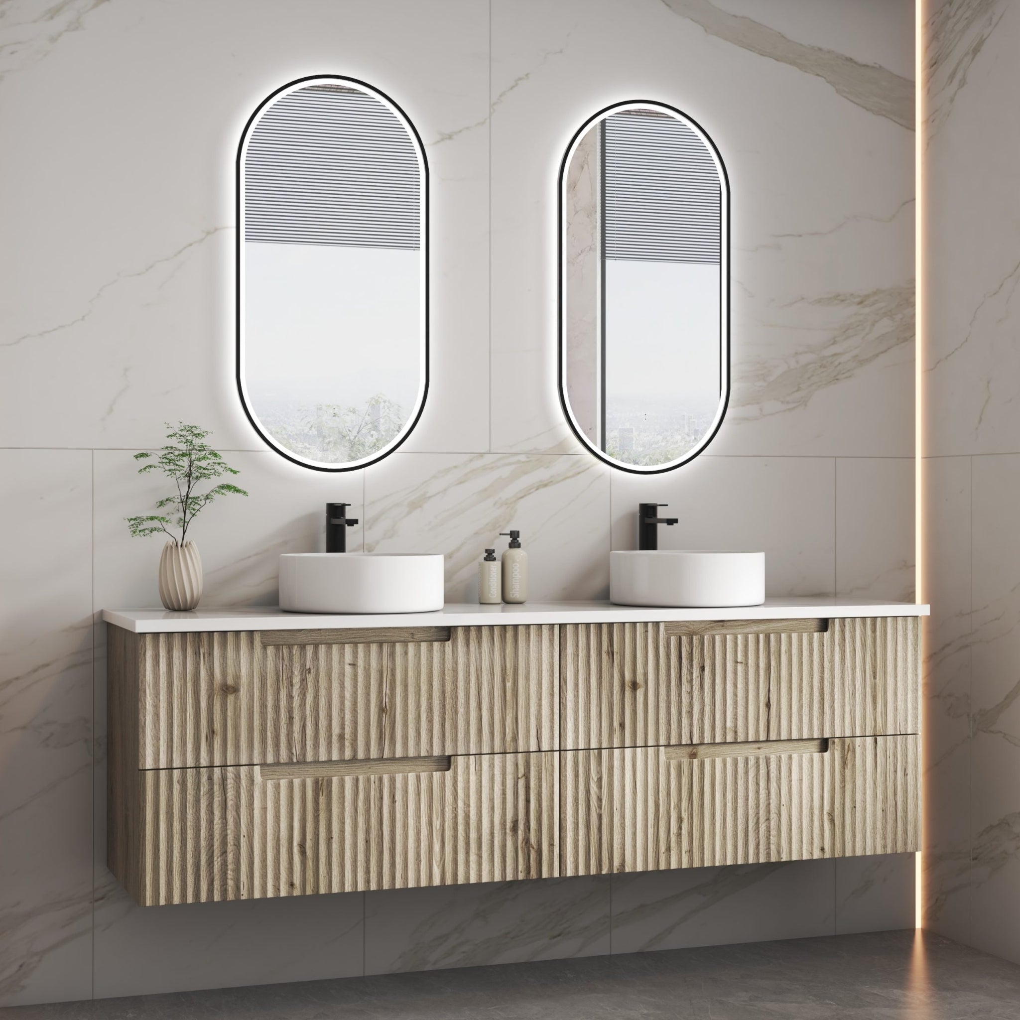 AULIC TUSCANA WOOD GRAIN 1500MM DOUBLE BOWL WALL HUNG VANITY