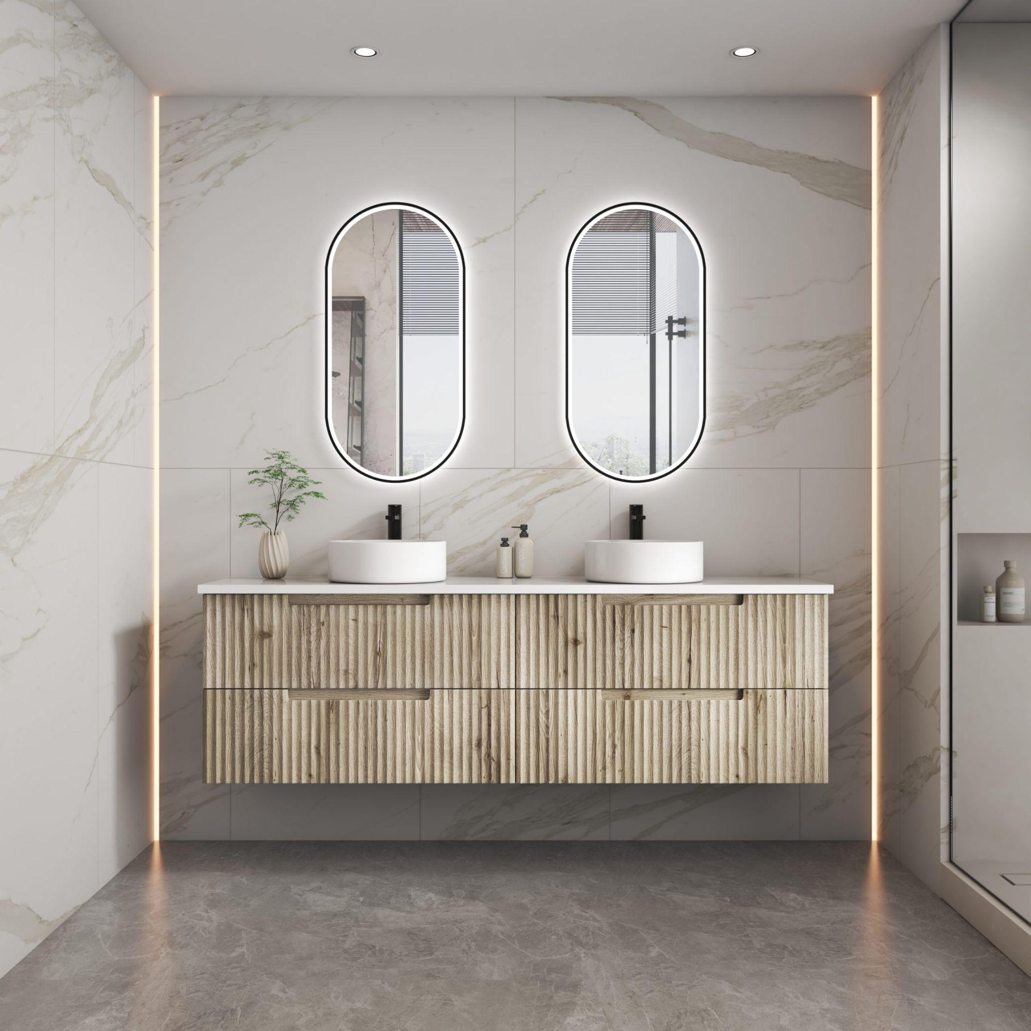 AULIC TUSCANA WOOD GRAIN 1800MM DOUBLE BOWL WALL HUNG VANITY