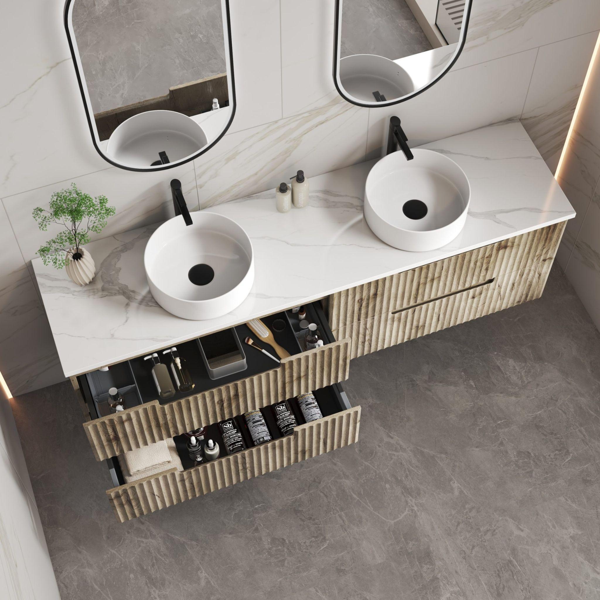 AULIC TUSCANA WOOD GRAIN 1800MM DOUBLE BOWL WALL HUNG VANITY