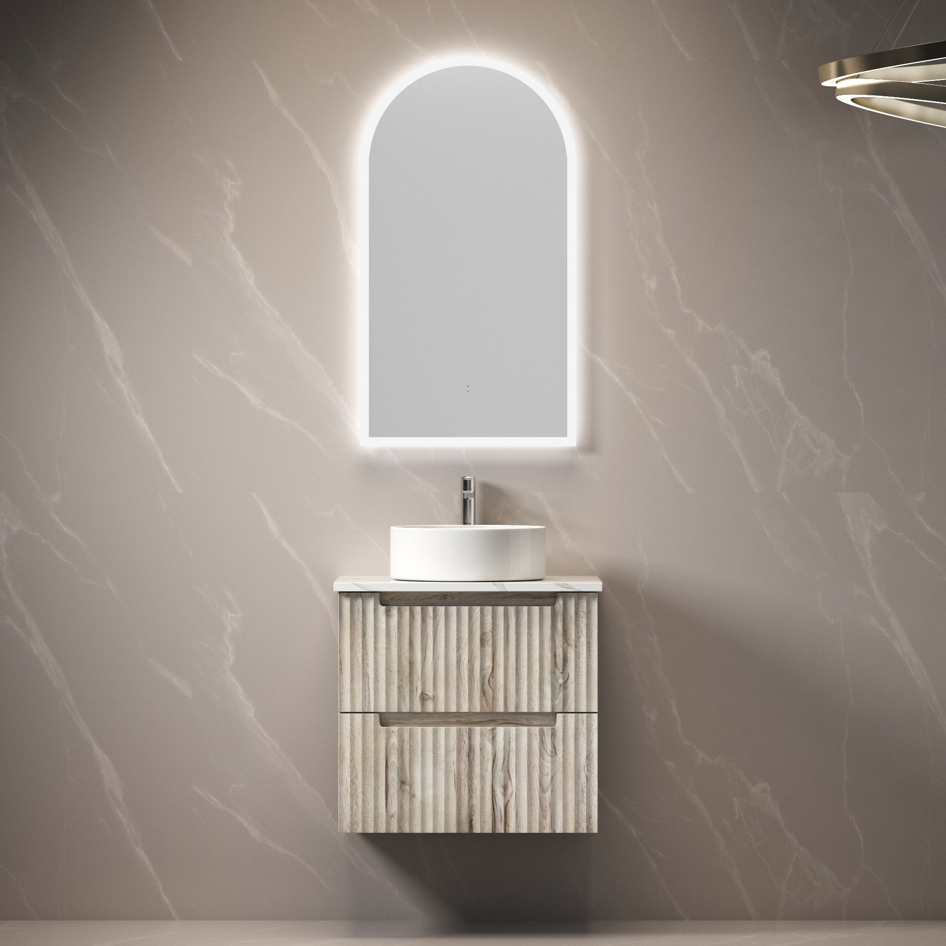 AULIC TUSCANA WOOD GRAIN 600MM SINGLE BOWL WALL HUNG VANITY W/ GERMAN HETTICH RUNNERS