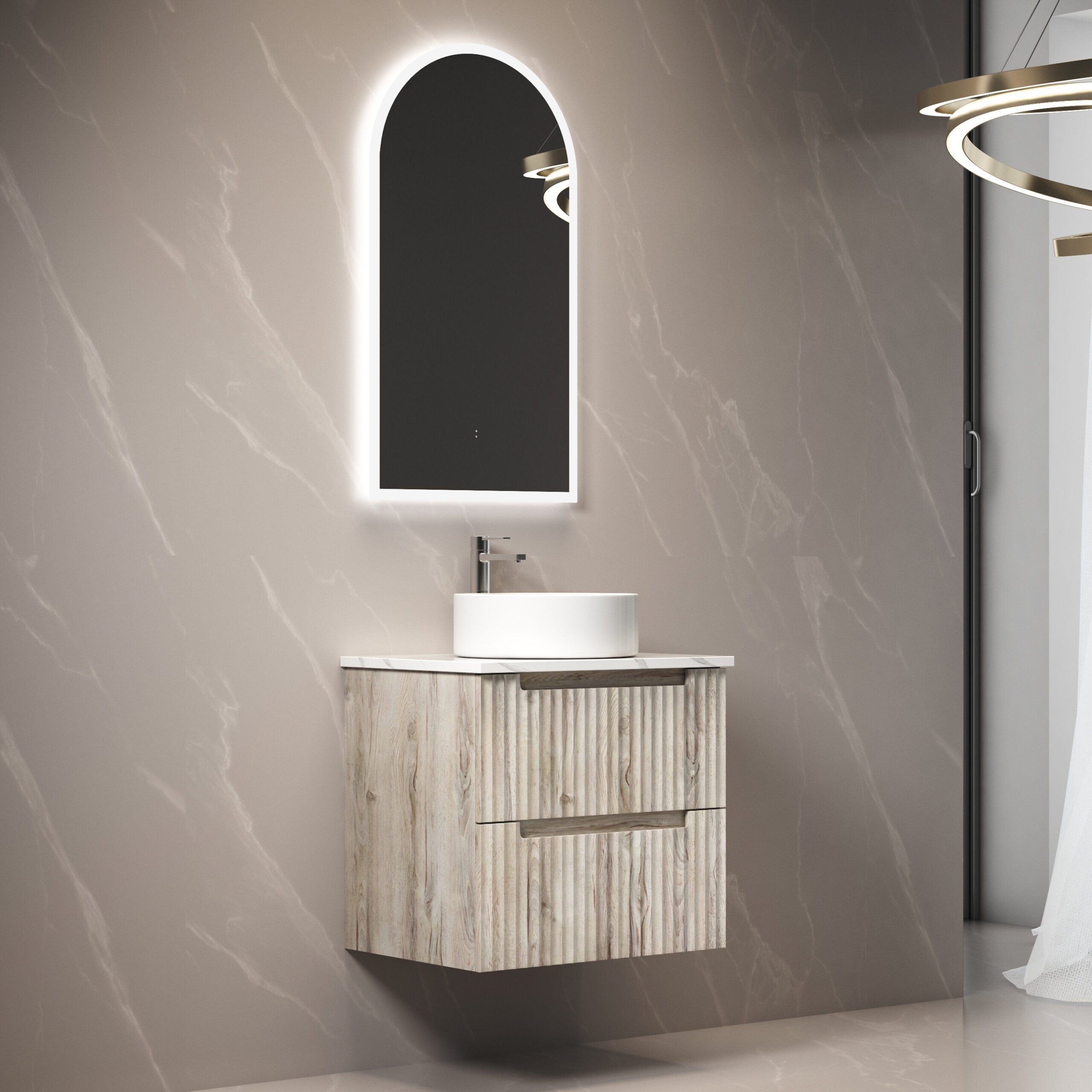 AULIC TUSCANA WOOD GRAIN 600MM SINGLE BOWL WALL HUNG VANITY W/ GERMAN HETTICH RUNNERS