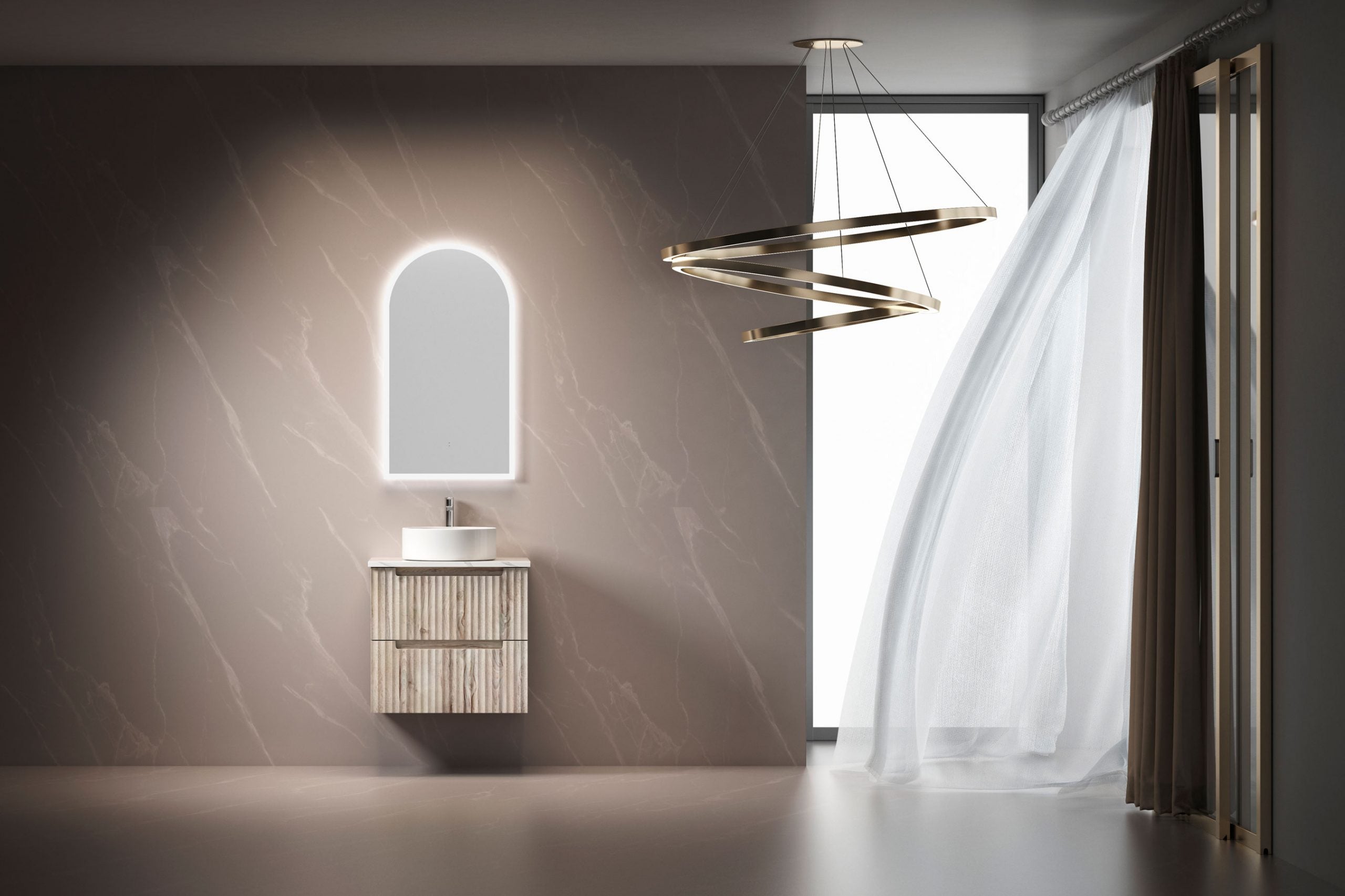 AULIC TUSCANA WOOD GRAIN 600MM SINGLE BOWL WALL HUNG VANITY W/ GERMAN HETTICH RUNNERS