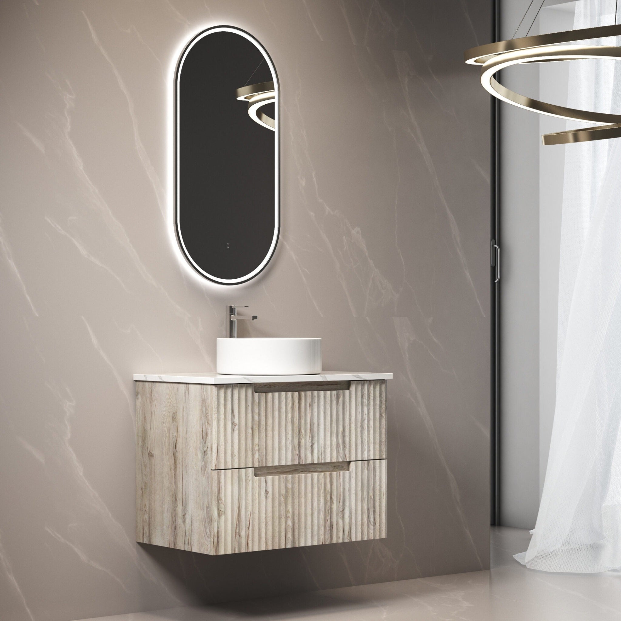 AULIC TUSCANA WOOD GRAIN 750MM SINGLE BOWL WALL HUNG VANITY W/ GERMAN HETTICH RUNNERS