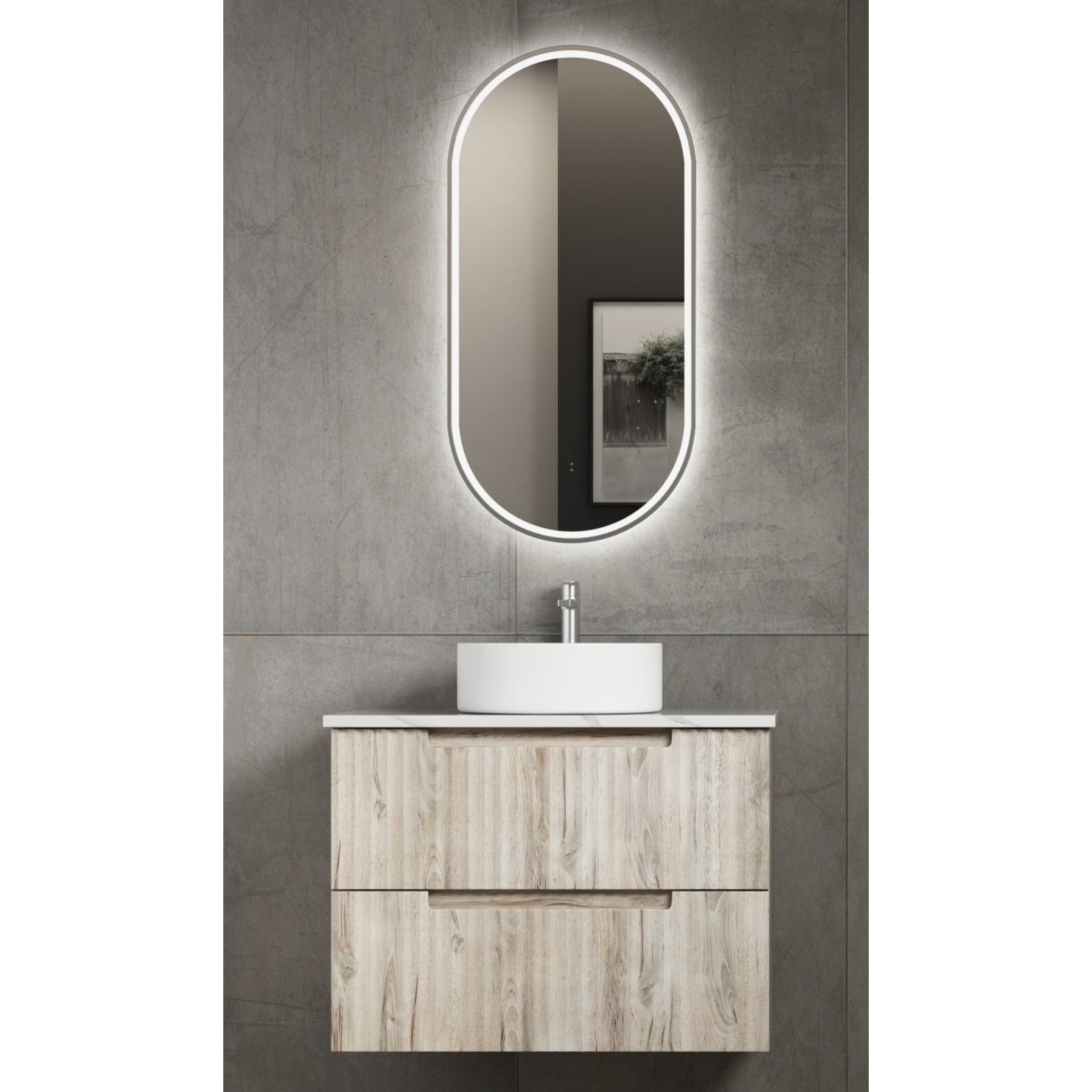 AULIC TUSCANA WOOD GRAIN 750MM SINGLE BOWL WALL HUNG VANITY W/ GERMAN HETTICH RUNNERS