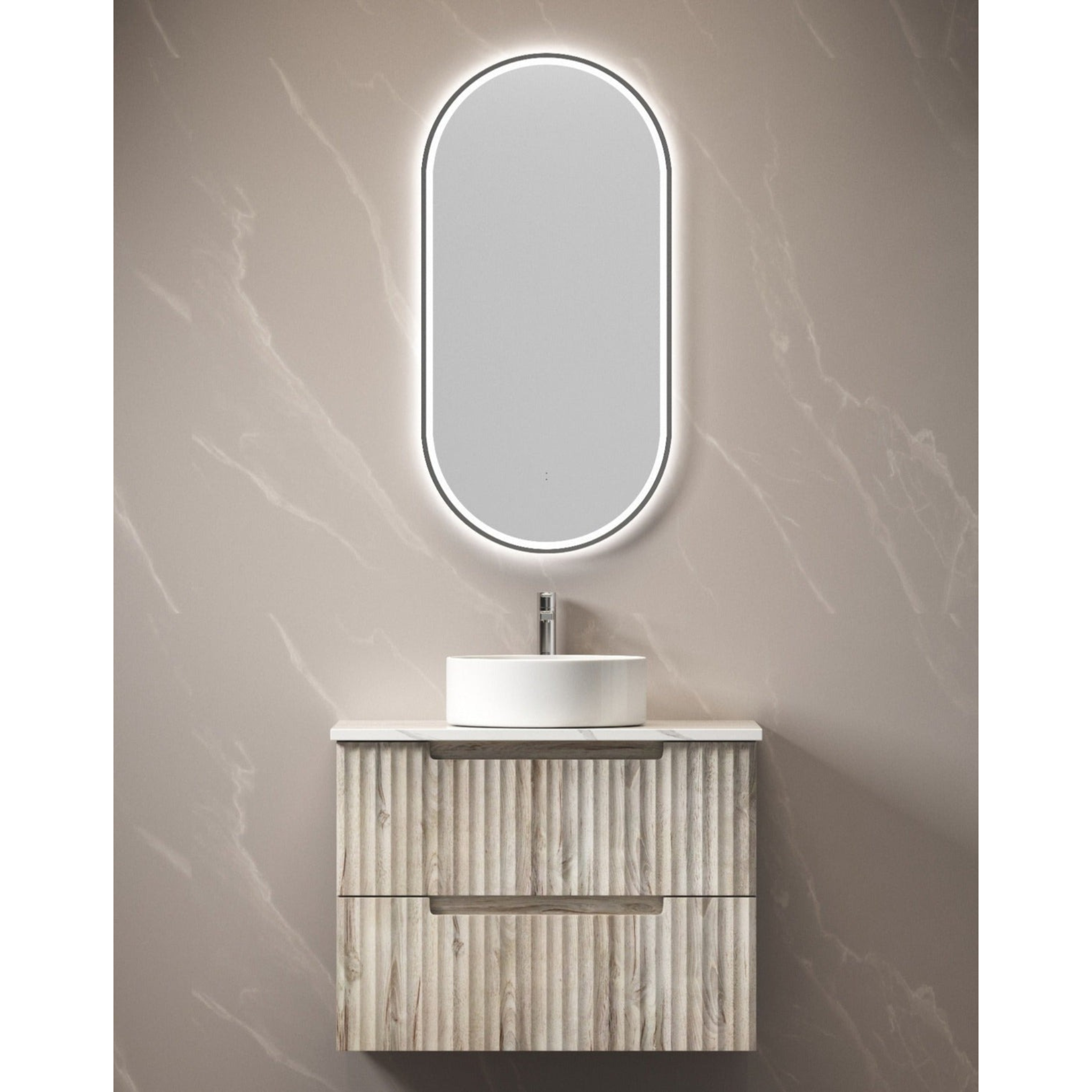AULIC TUSCANA WOOD GRAIN 750MM SINGLE BOWL WALL HUNG VANITY W/ GERMAN HETTICH RUNNERS