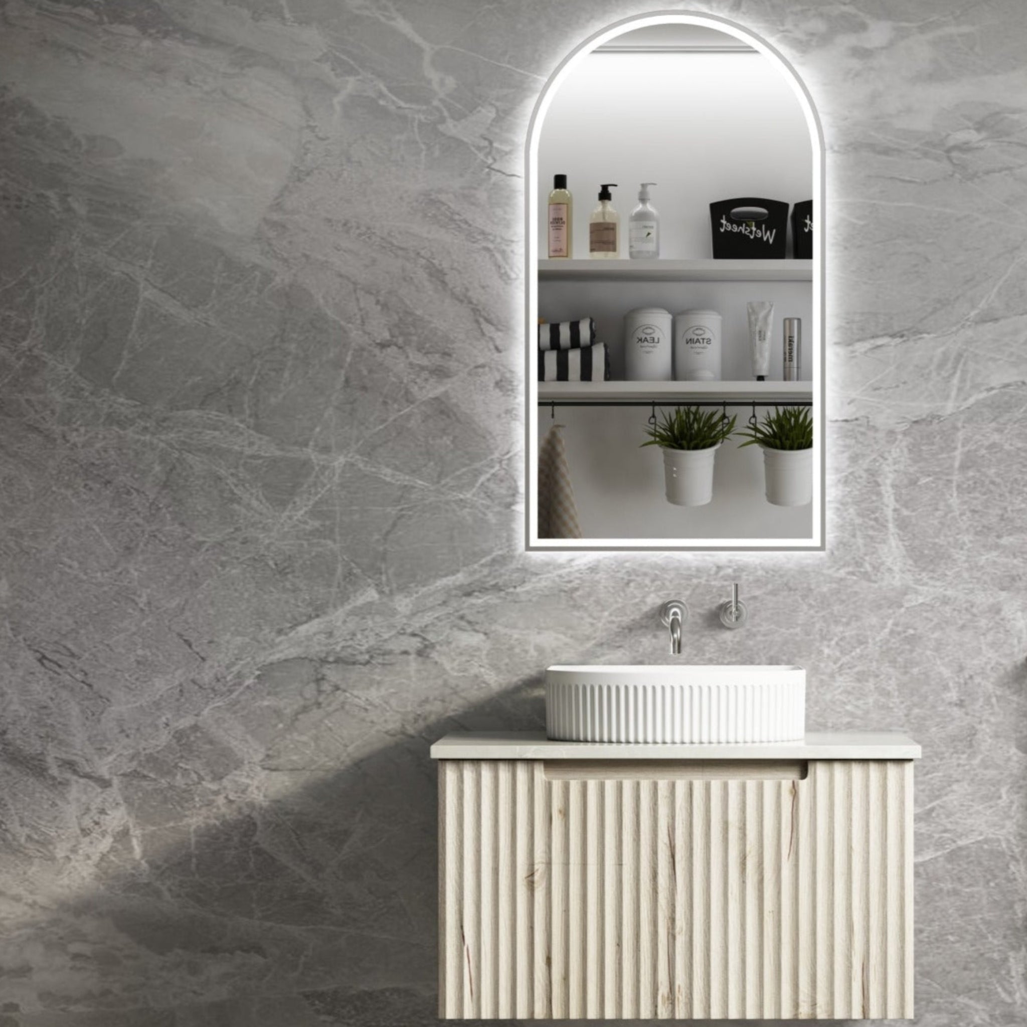 AULIC CALDER NATURAL OAK 750MM SINGLE BOWL WALL HUNG VANITY W/ GERMAN HETTICH RUNNERS