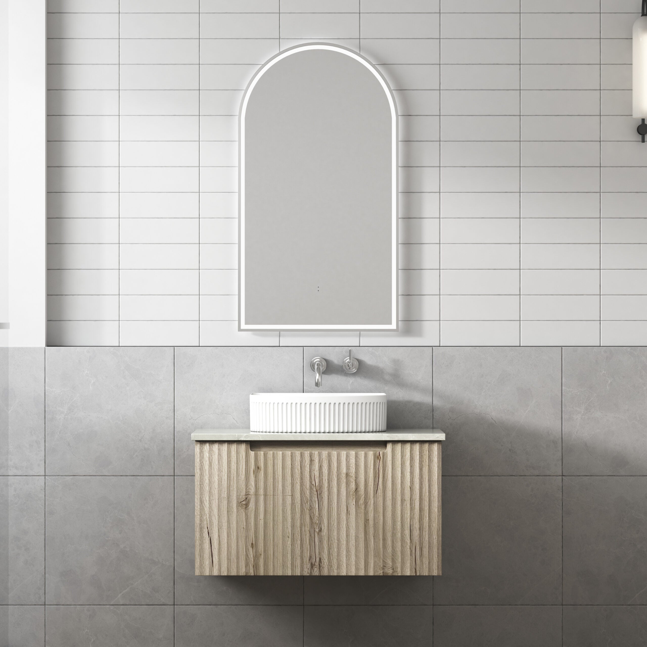 AULIC CALDER NATURAL OAK 750MM SINGLE BOWL WALL HUNG VANITY W/ GERMAN HETTICH RUNNERS