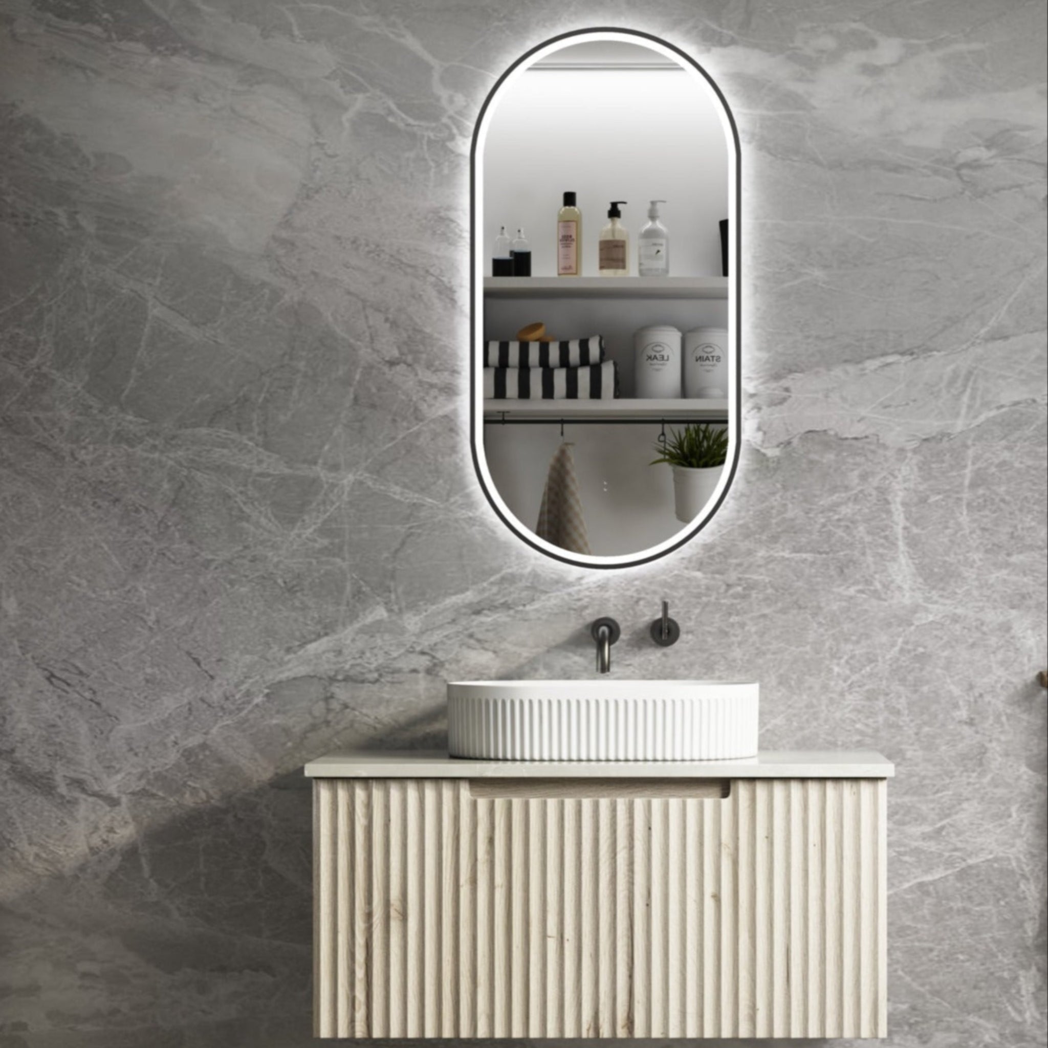 AULIC CALDER NATURAL OAK 900MM SINGLE BOWL WALL HUNG VANITY W/ GERMAN HETTICH RUNNERS