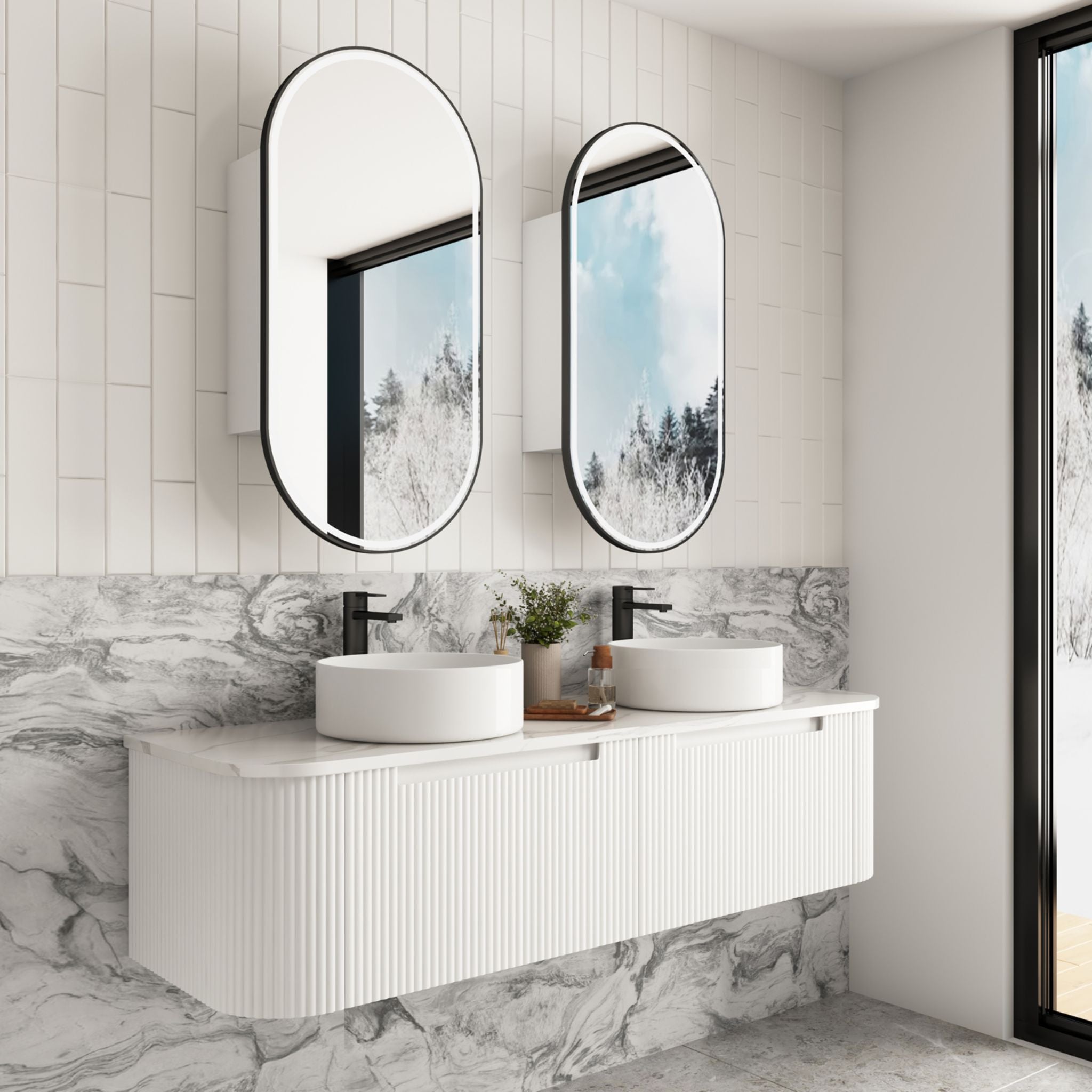 AULIC SAVIO MATTE WHITE 1500MM DOUBLE BOWL WALL HUNG VANITY