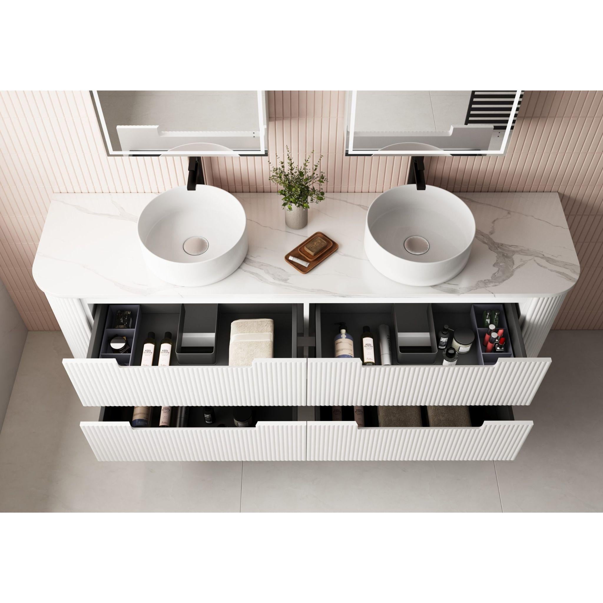 AULIC CURVA MATTE WHITE 1500MM CURVE DOUBLE BOWL WALL HUNG VANITY