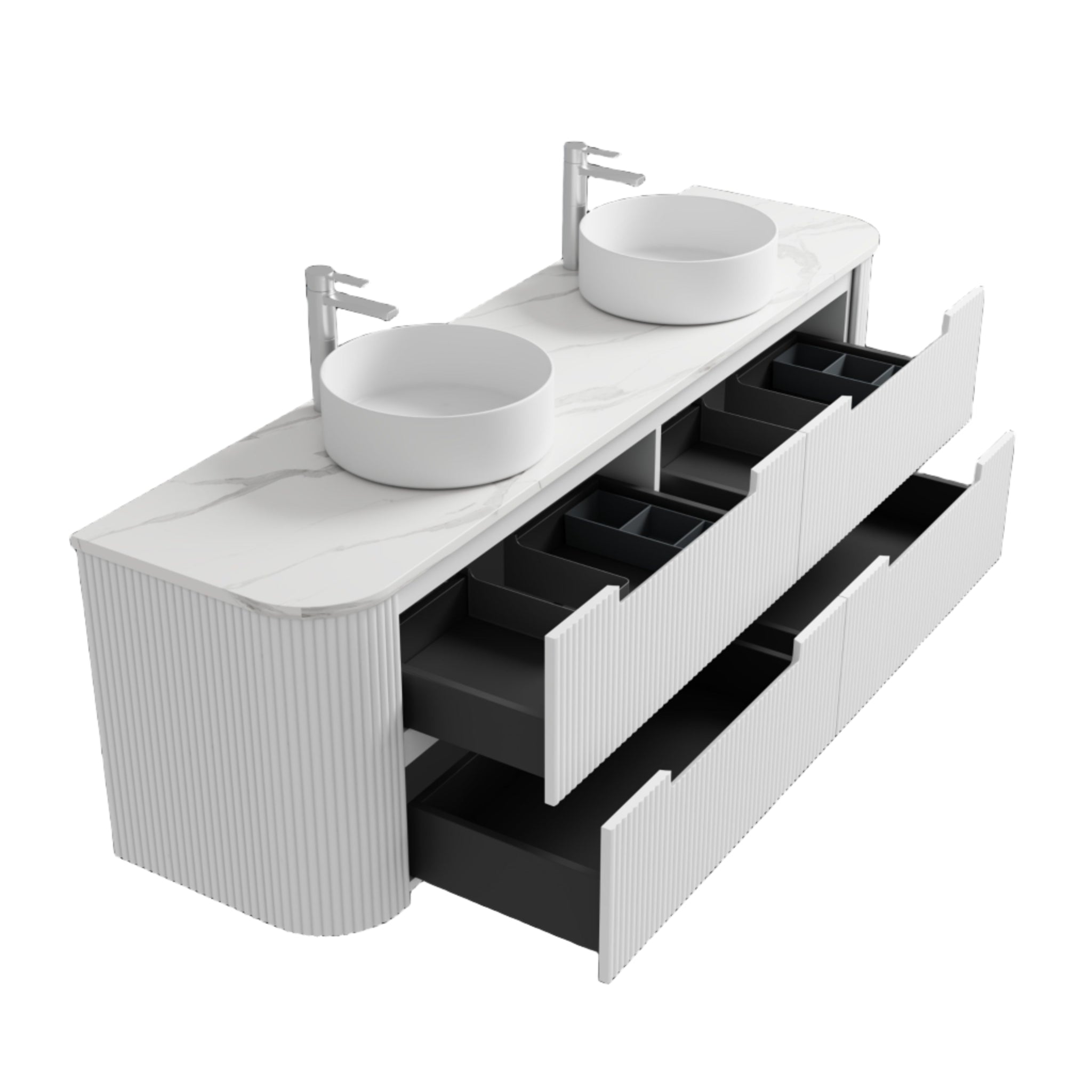 AULIC CURVA MATTE WHITE 1800MM CURVE DOUBLE BOWL WALL HUNG VANITY