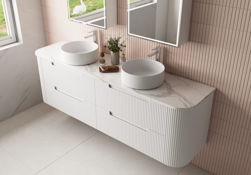 AULIC CURVA MATTE WHITE 1800MM CURVE DOUBLE BOWL WALL HUNG VANITY