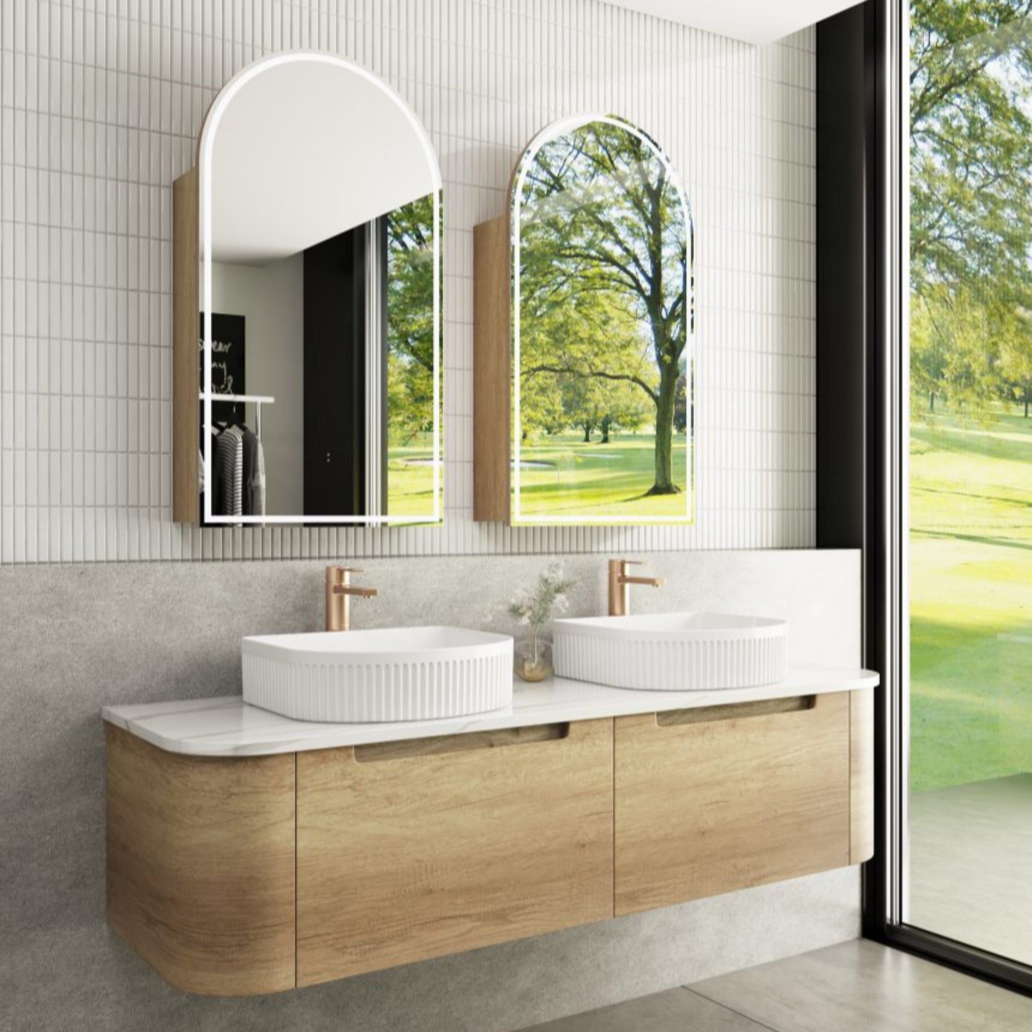 AULIC CARITA NATURAL TIMBER 1500MM DOUBLE BOWL WALL HUNG VANITY