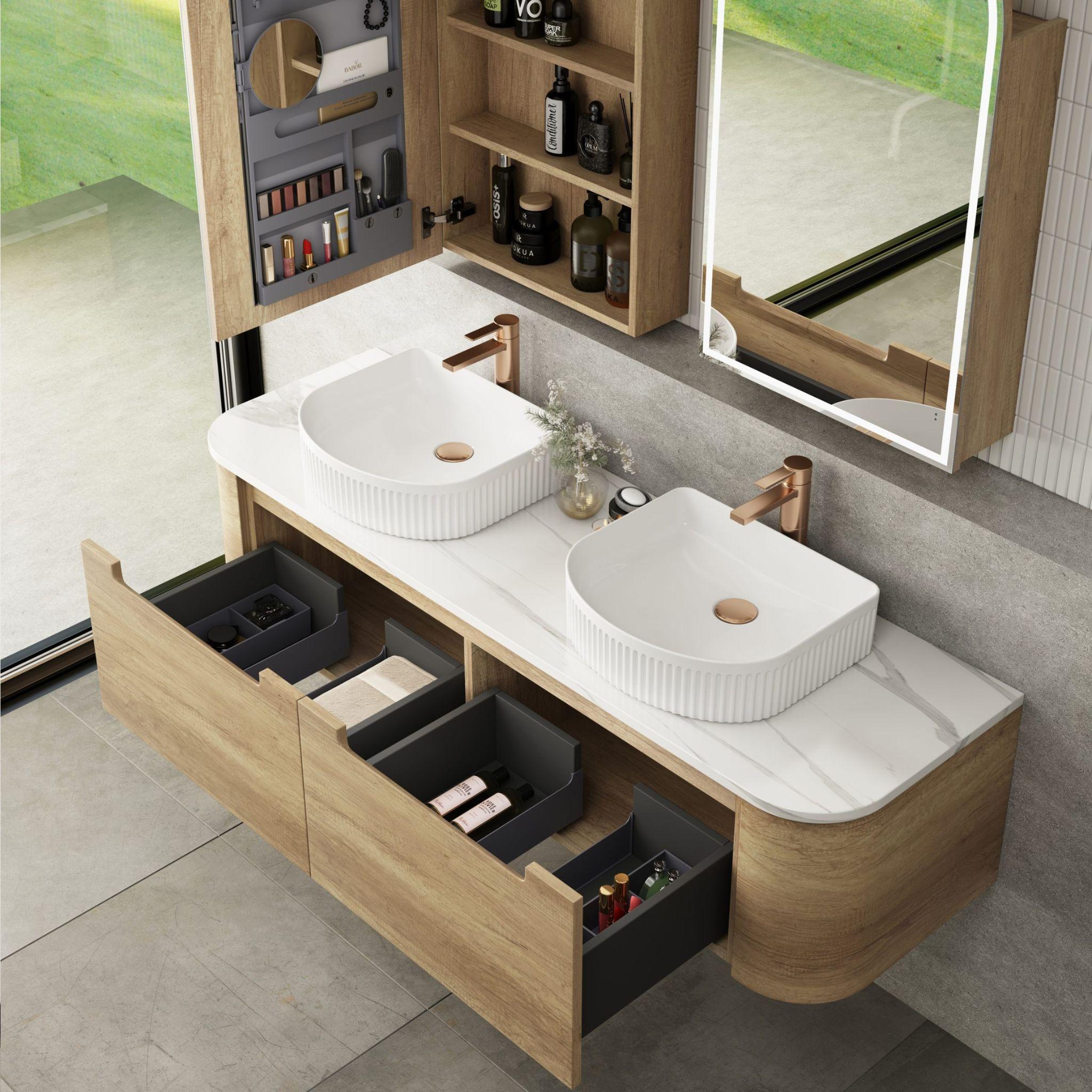 AULIC CARITA NATURAL TIMBER 1800MM DOUBLE BOWL WALL HUNG VANITY