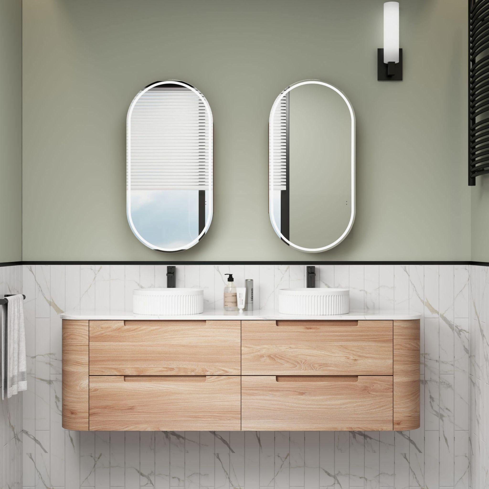 AULIC BRIONY REAL TIMBER 1500MM DOUBLE BOWL WALL HUNG VANITY