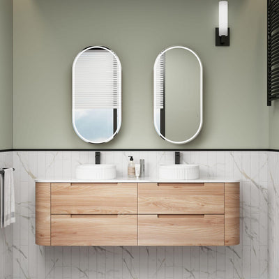AULIC BRIONY REAL TIMBER 1500MM DOUBLE BOWL WALL HUNG VANITY