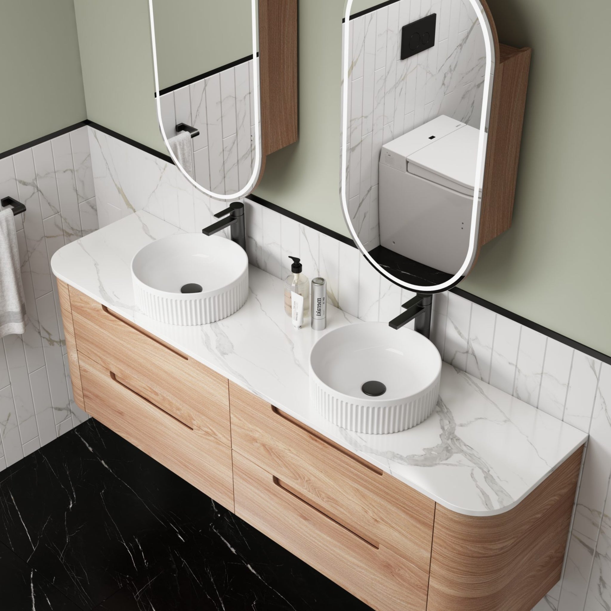 AULIC BRIONY REAL TIMBER 1800MM DOUBLE BOWL WALL HUNG VANITY