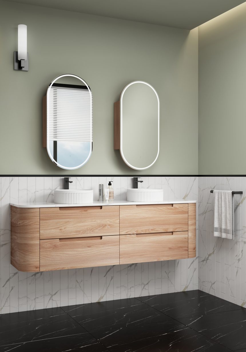 AULIC BRIONY REAL TIMBER 1800MM DOUBLE BOWL WALL HUNG VANITY