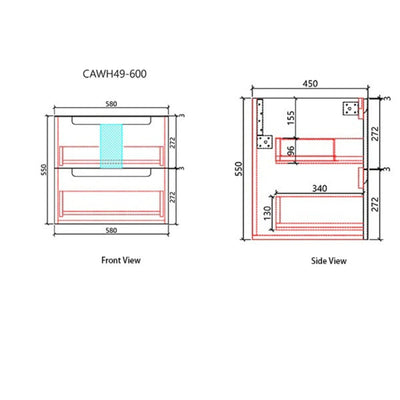 AULIC NEVA MATTE WHITE 600MM SINGLE BOWL WALL HUNG VANITY