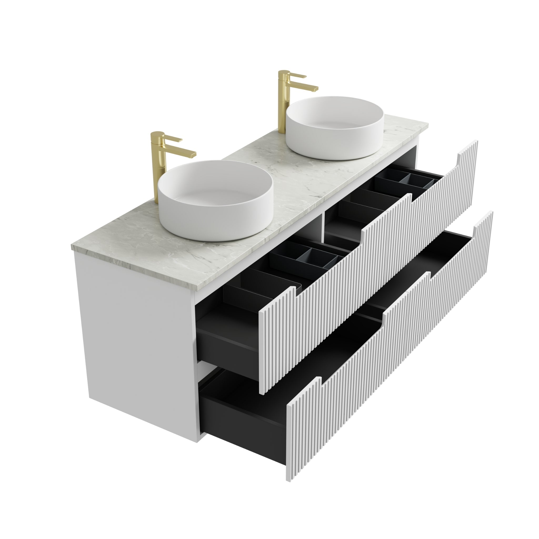 AULIC FLAUTO MATTE WHITE 1500MM DOUBLE BOWL WALL HUNG VANITY