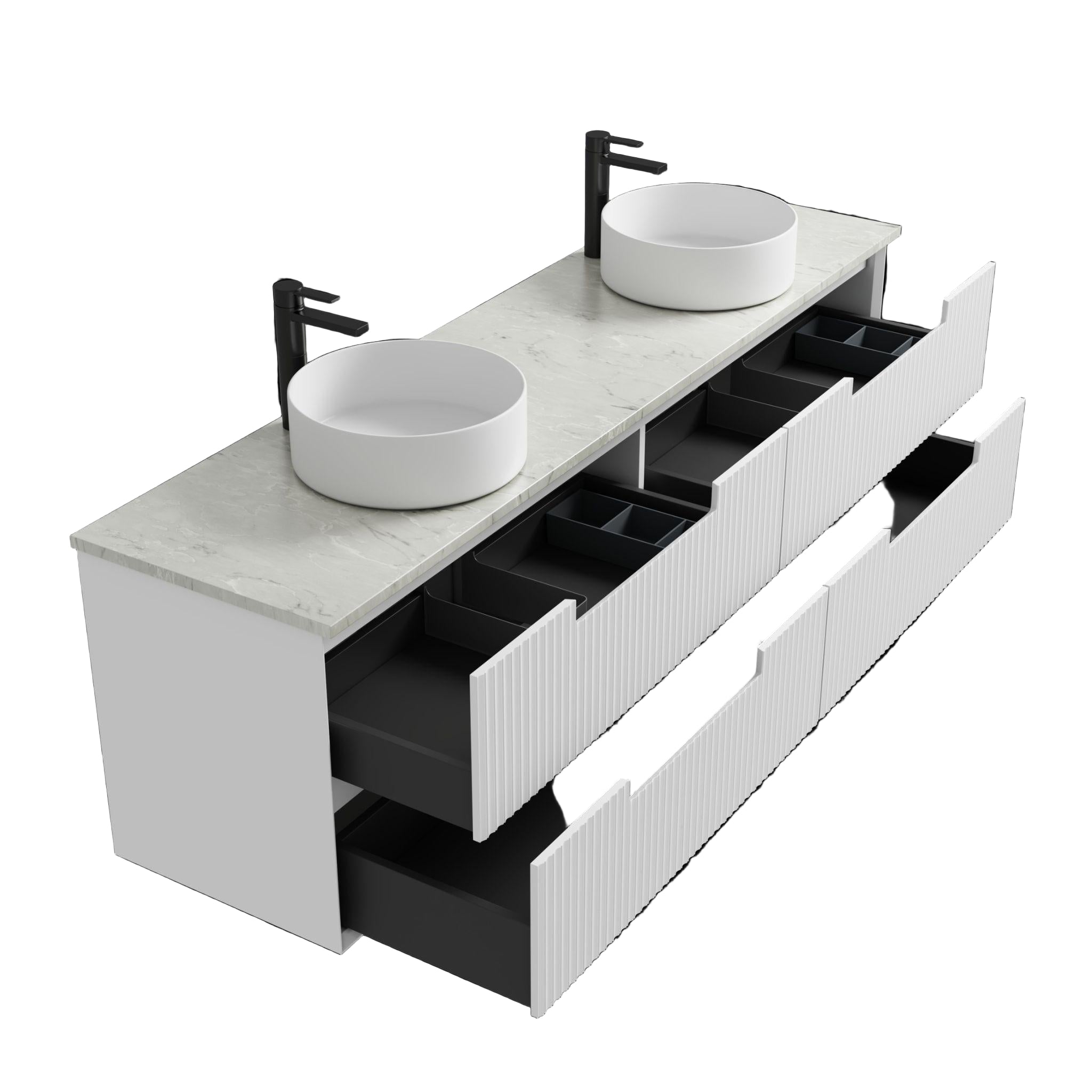 AULIC FLAUTO MATTE WHITE 1800MM DOUBLE BOWL WALL HUNG VANITY