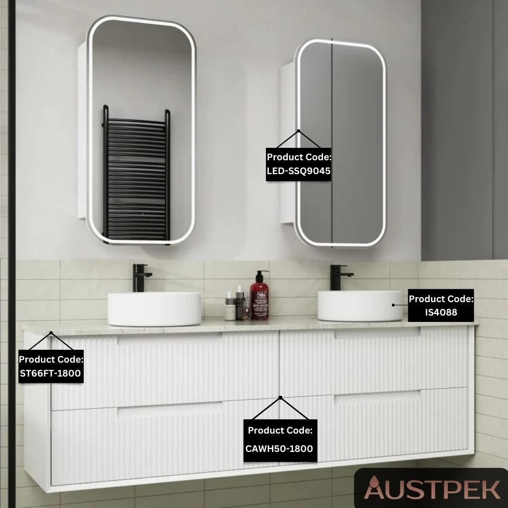 AULIC FLAUTO MATTE WHITE 1800MM DOUBLE BOWL WALL HUNG VANITY