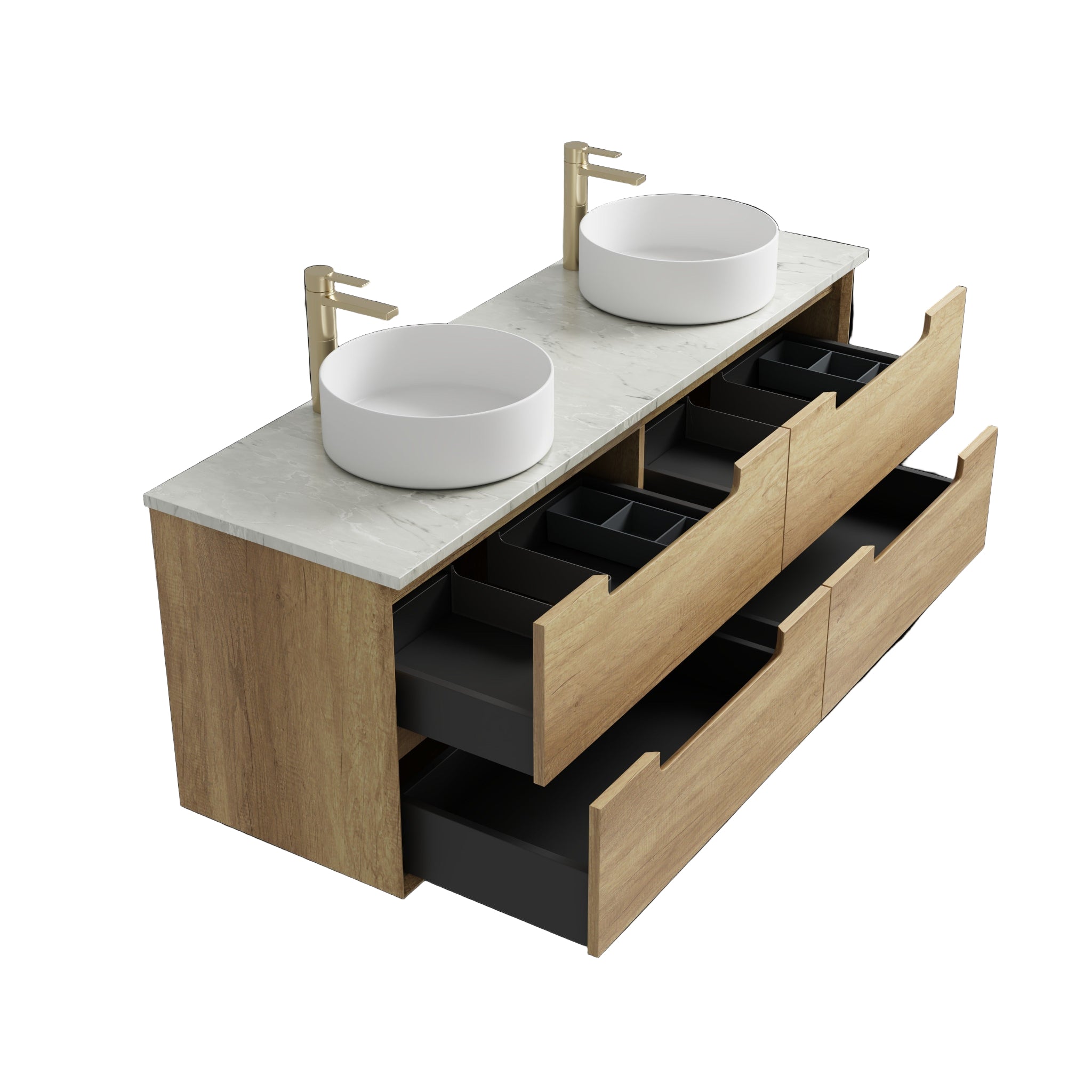 AULIC MORENO NATURAL TIMBER 1500MM DOUBLE BOWL WALL HUNG VANITY