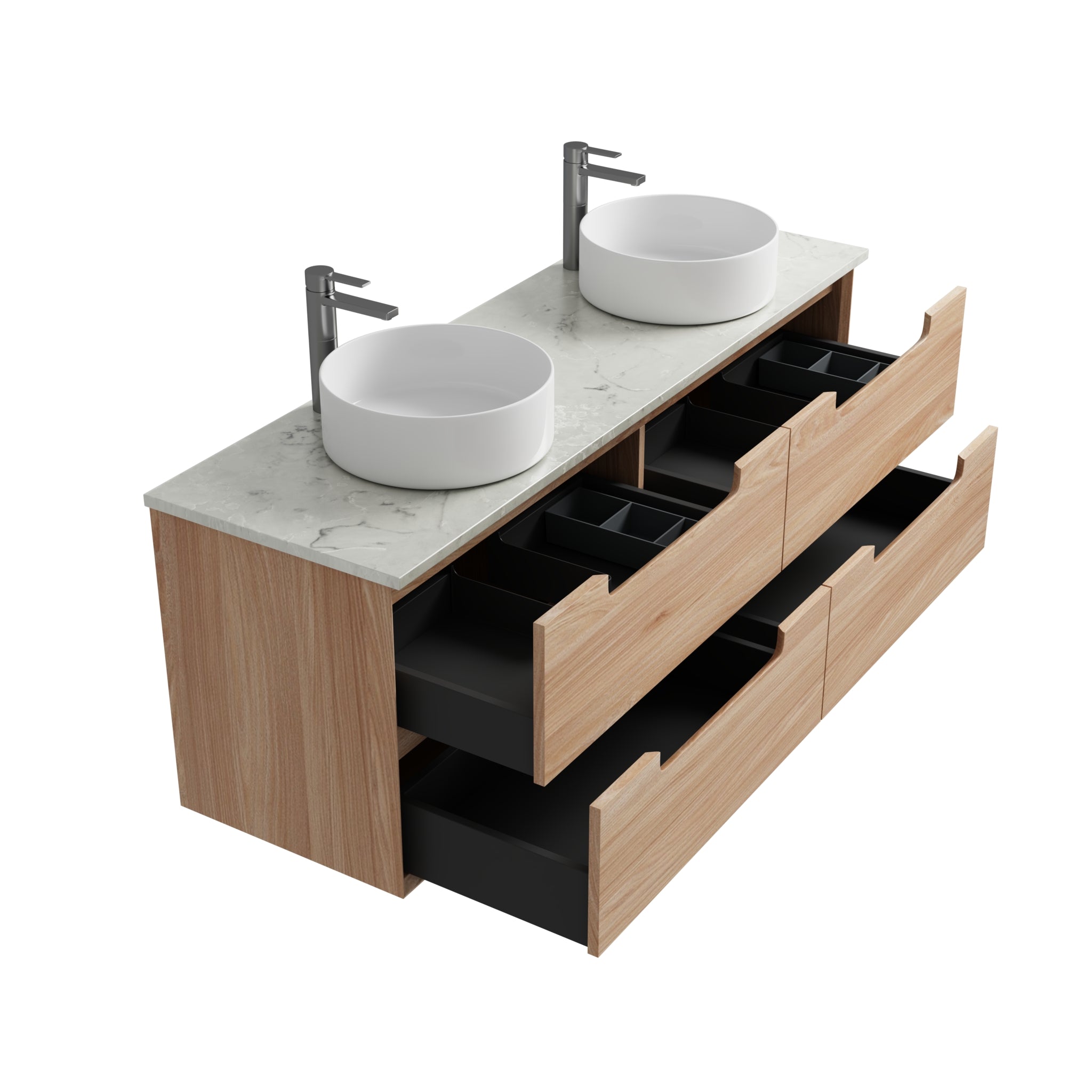 AULIC AINSLEY NATURAL TIMBER 1500MM DOUBLE BOWL WALL HUNG VANITY