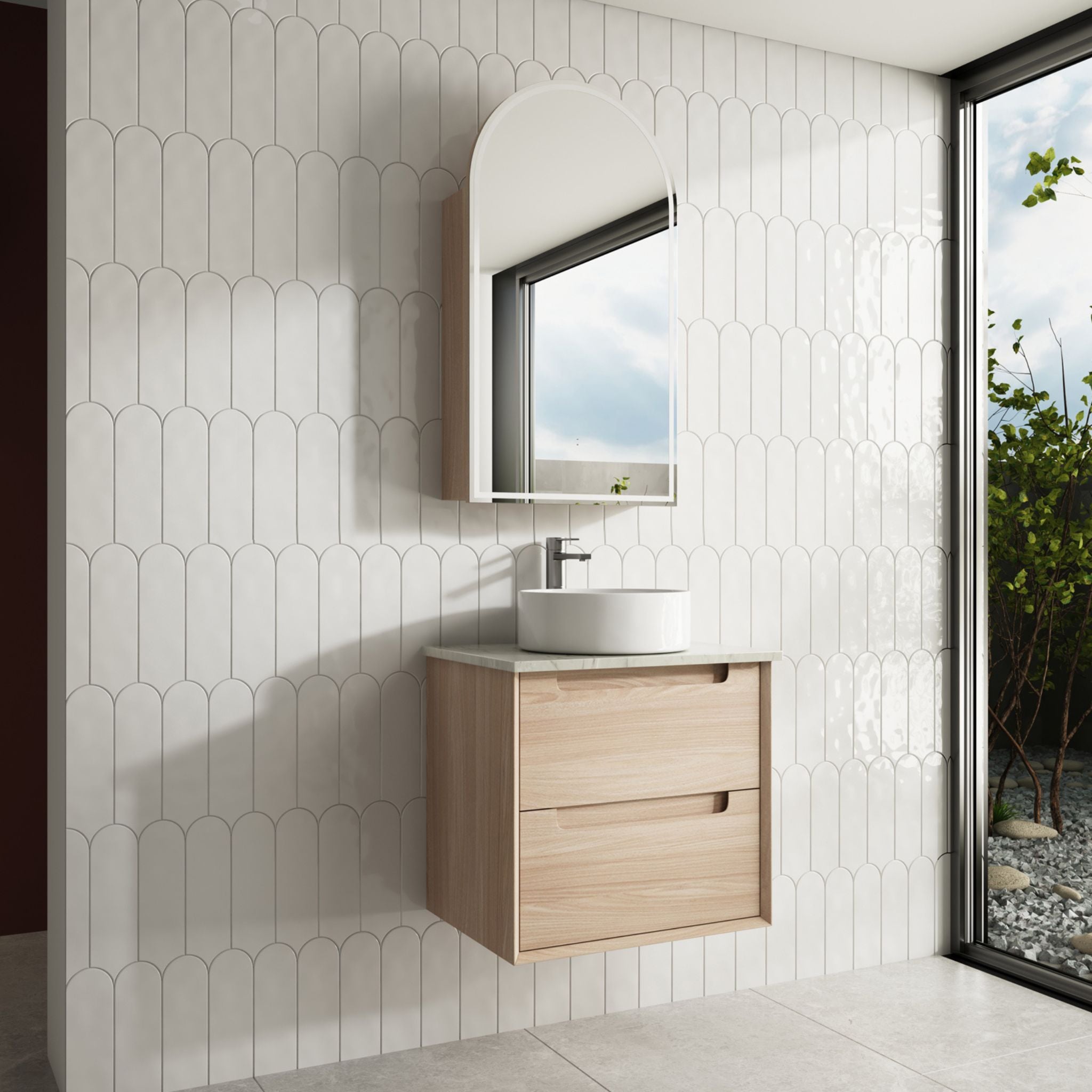 AULIC AINSLEY NATURAL TIMBER 600MM SINGLE BOWL WALL HUNG VANITY