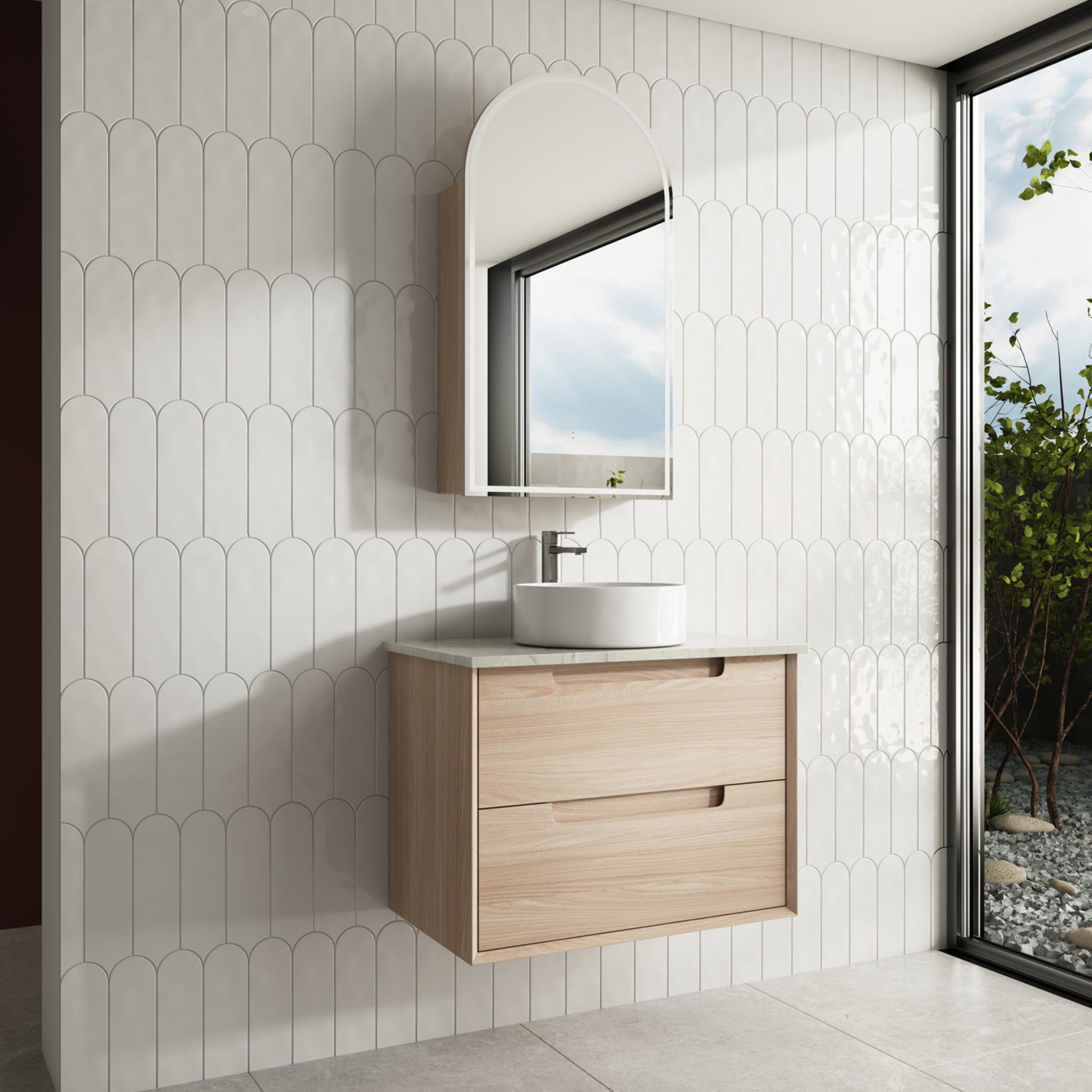 AULIC AINSLEY NATURAL TIMBER 750MM SINGLE BOWL WALL HUNG VANITY