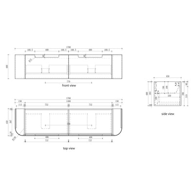 AULIC VARCELLI MONO CURVED HARVEST OAK 1800MM DOUBLE BOWL WALL HUNG VANITY