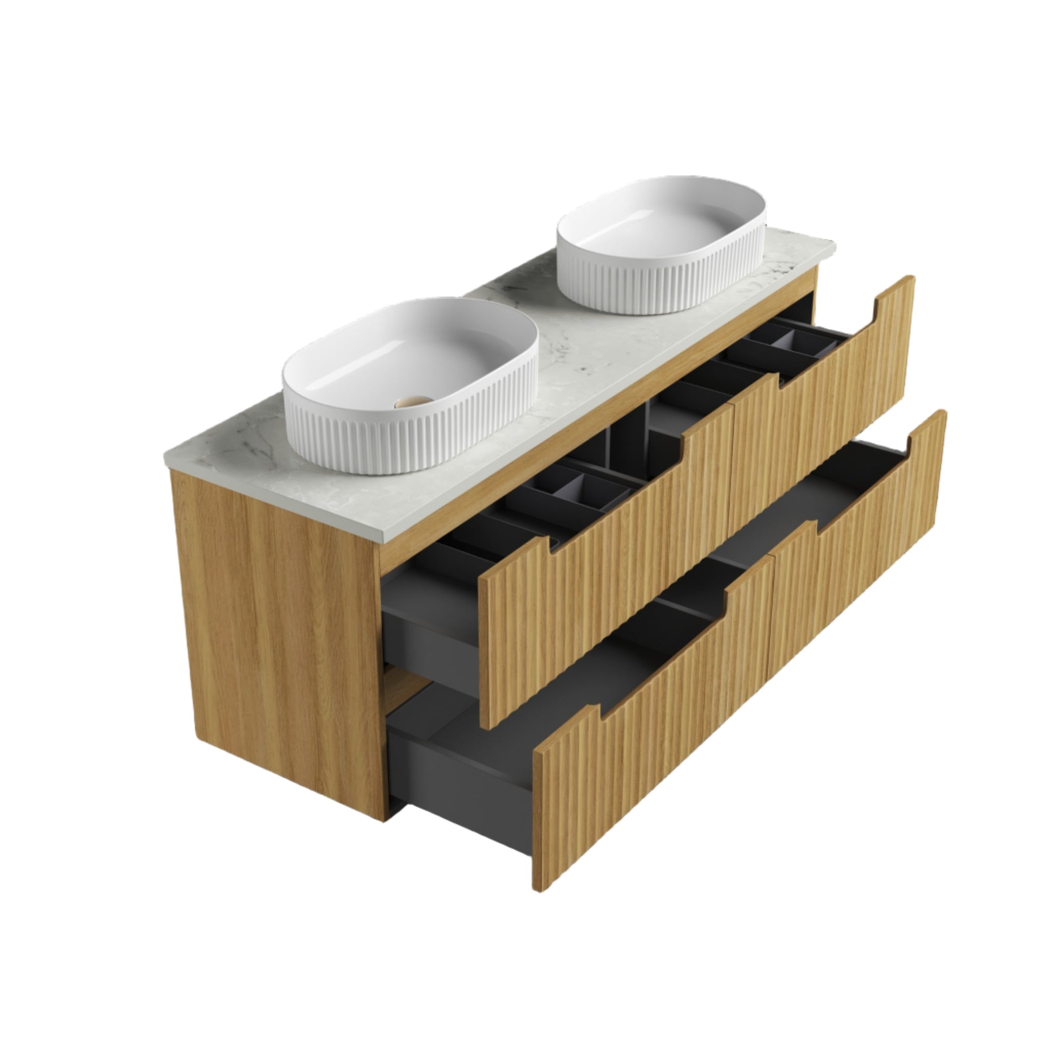 AULIC LOVINA TIER HARVEST OAK 1500MM DOUBLE BOWL WALL HUNG VANITY