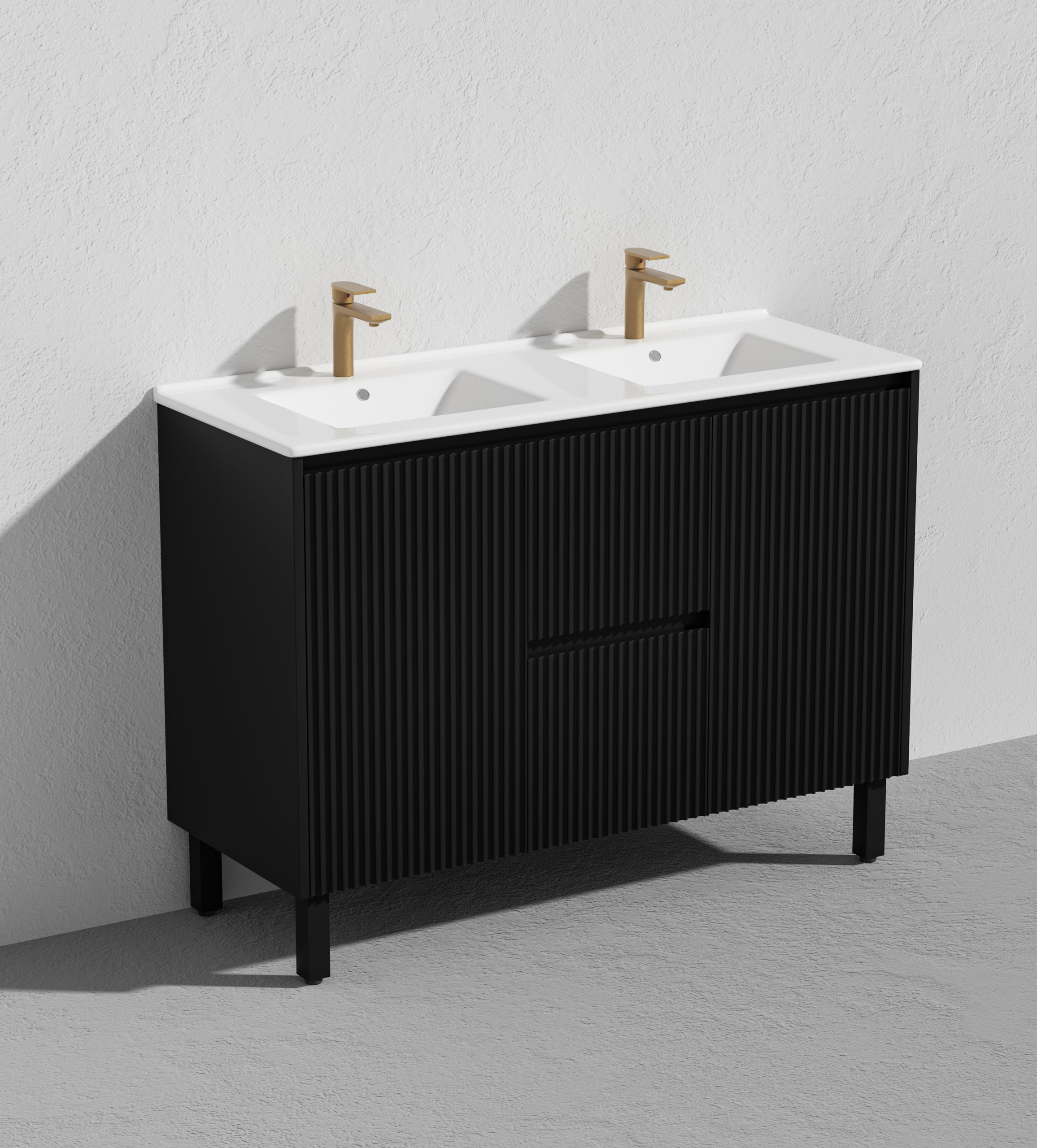 CETO BRIGHTON MATTE BLACK 1200MM DOUBLE BOWL FLOOR STANDING VANITY