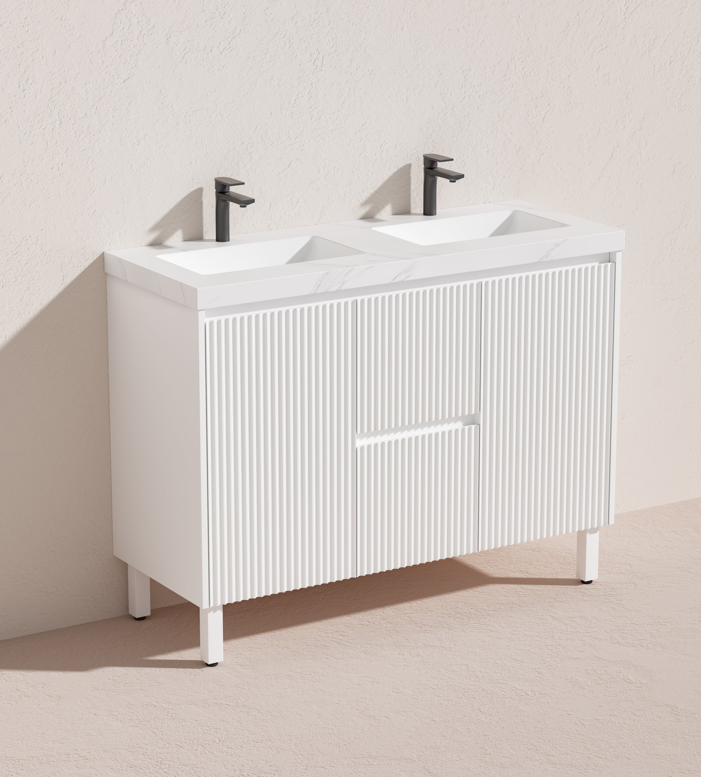 CETO BRIGHTON MATTE WHITE 1200MM DOUBLE BOWL FLOOR STANDING VANITY