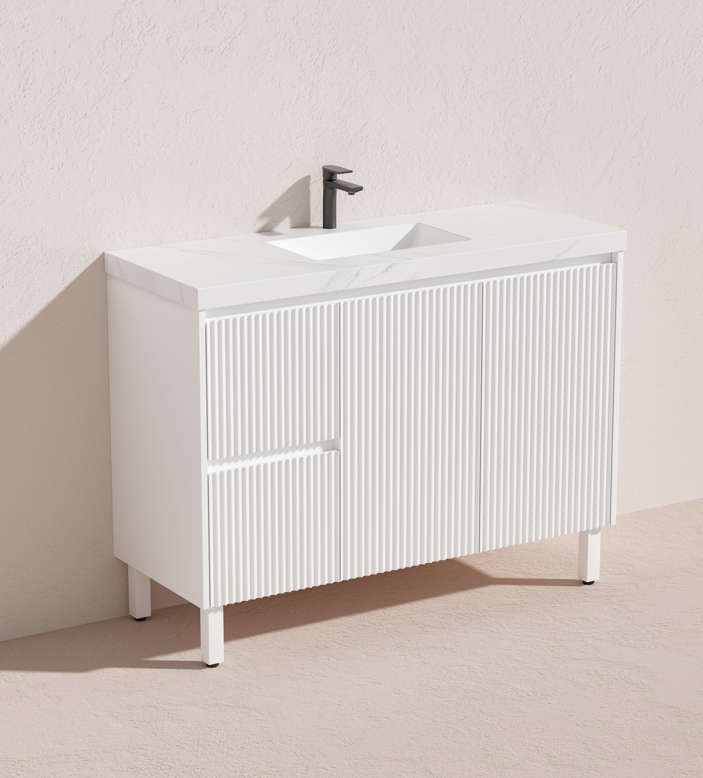 CETO BRIGHTON MATTE WHITE 1200MM SINGLE BOWL FLOOR STANDING VANITY (AVAILABLE IN LEFT AND RIGHT HAND DRAWER)
